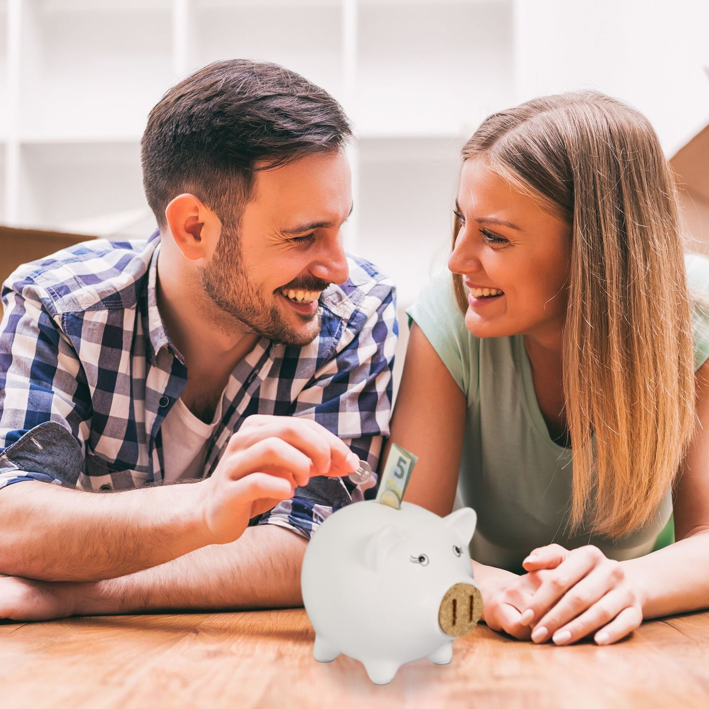 White piggy bank with cork nose