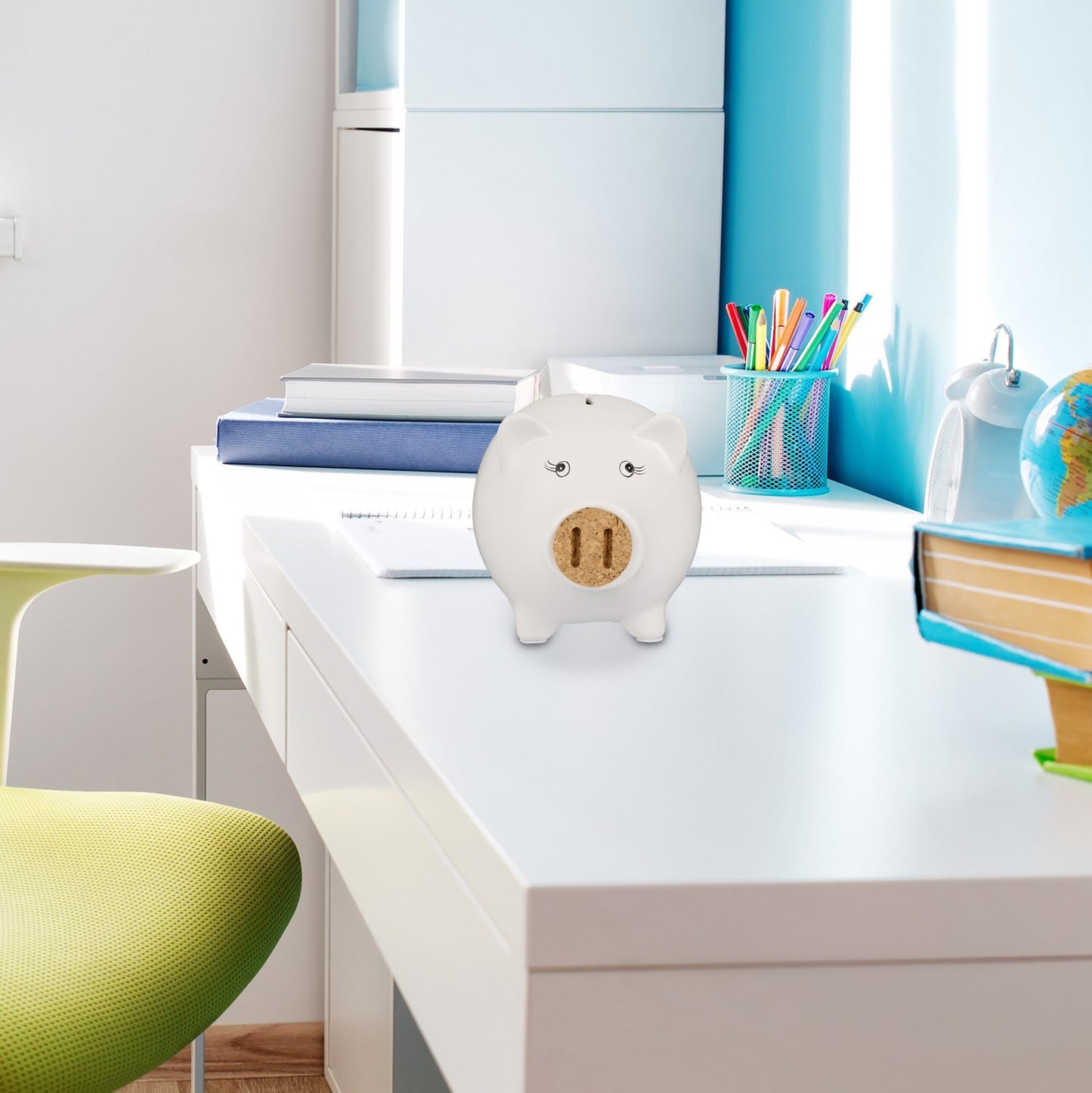 White piggy bank with cork nose