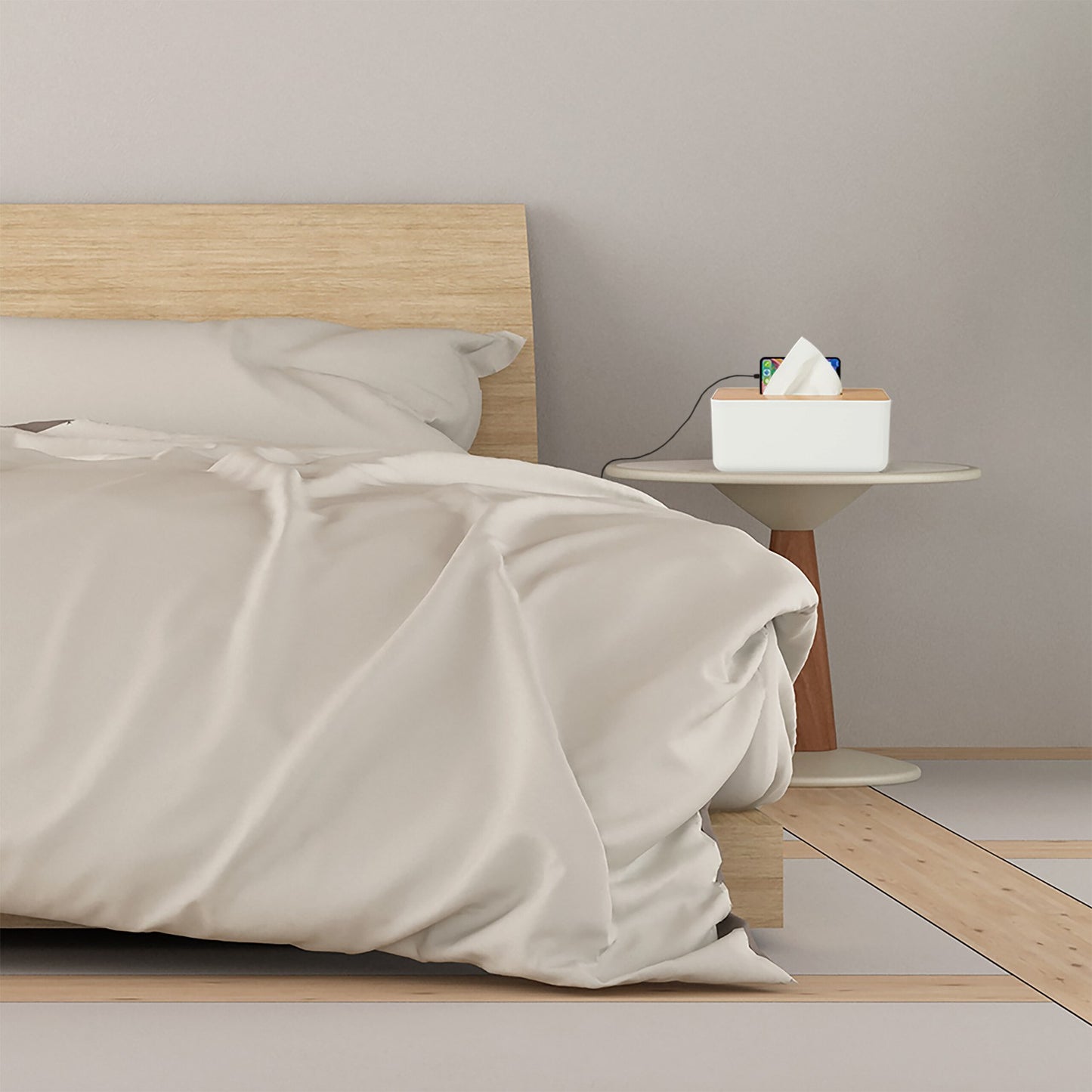 White tissue box with bamboo lid