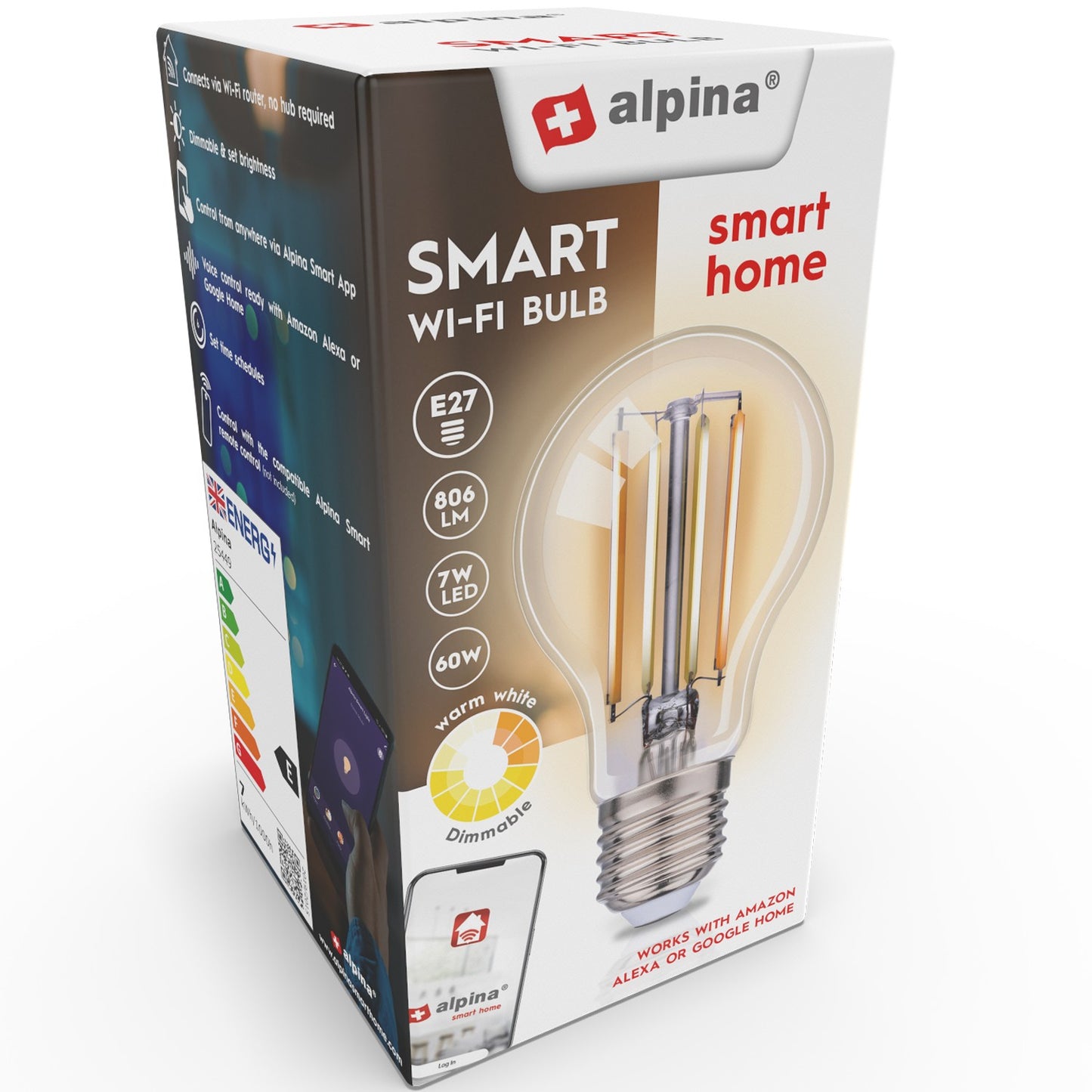 WiFi Smart E27 LED Filament Warm white 7W 806 lm