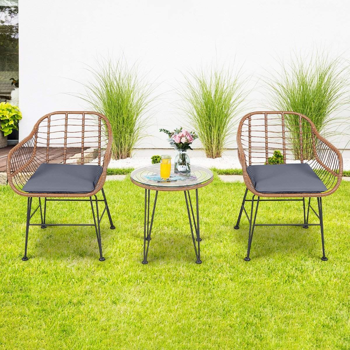 Wicker furniture set 3-piece modern bistro set for the terrace