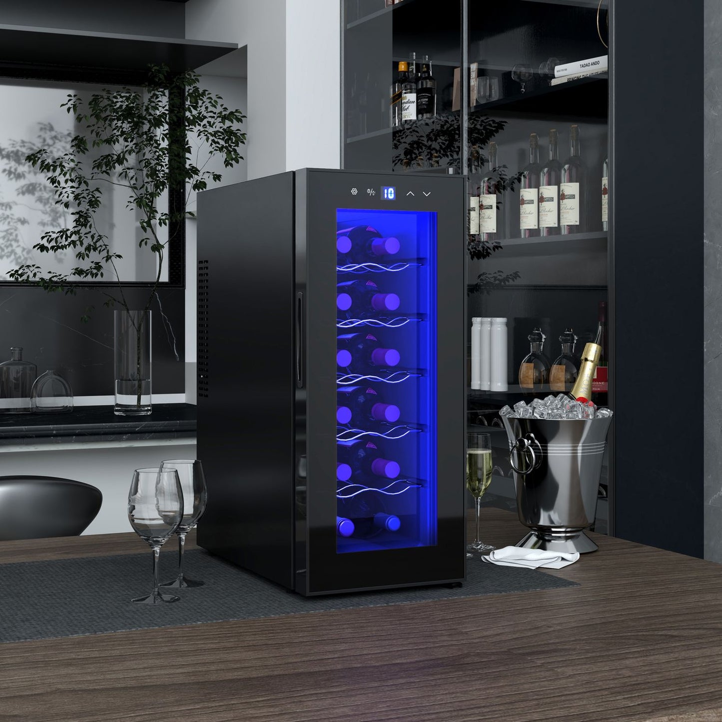 Wine fridge 12 bottles, glass door, LED touch screen