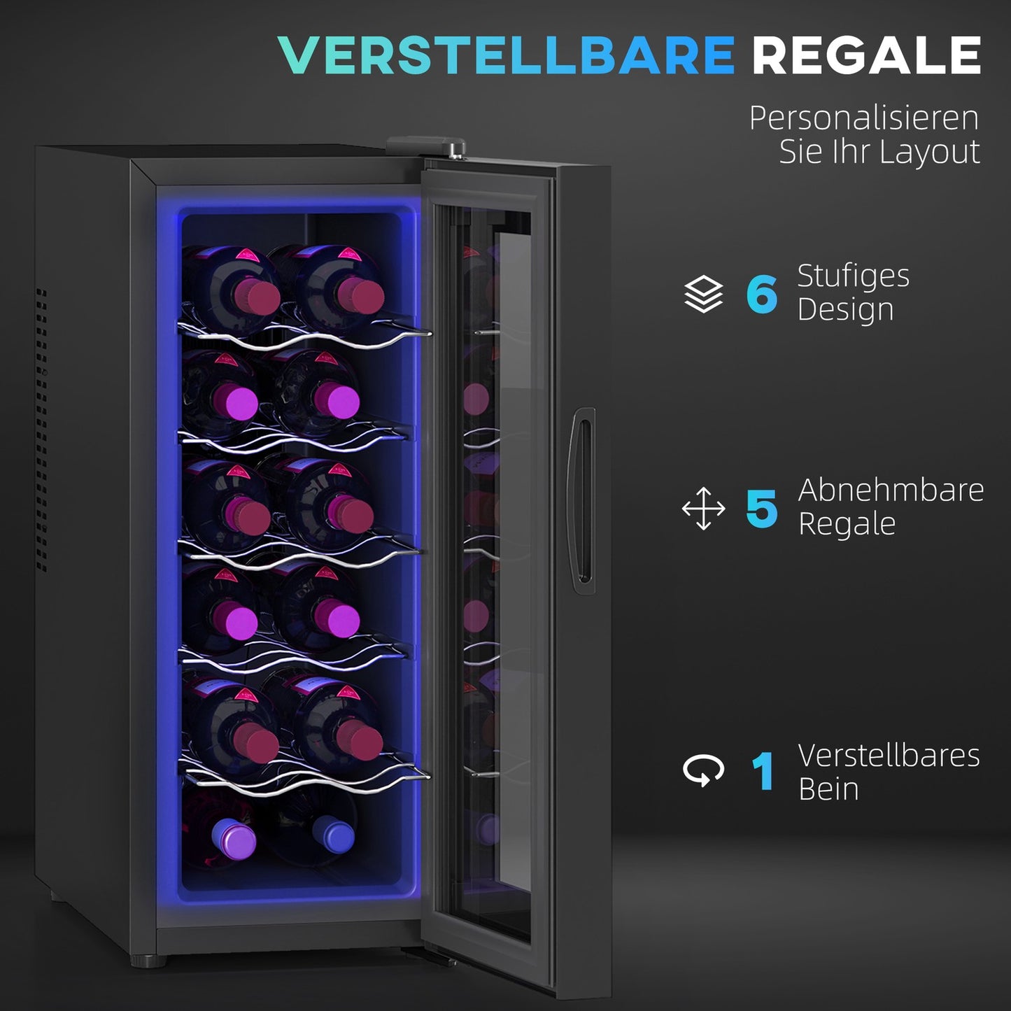 Wine fridge 12 bottles, glass door, LED touch screen