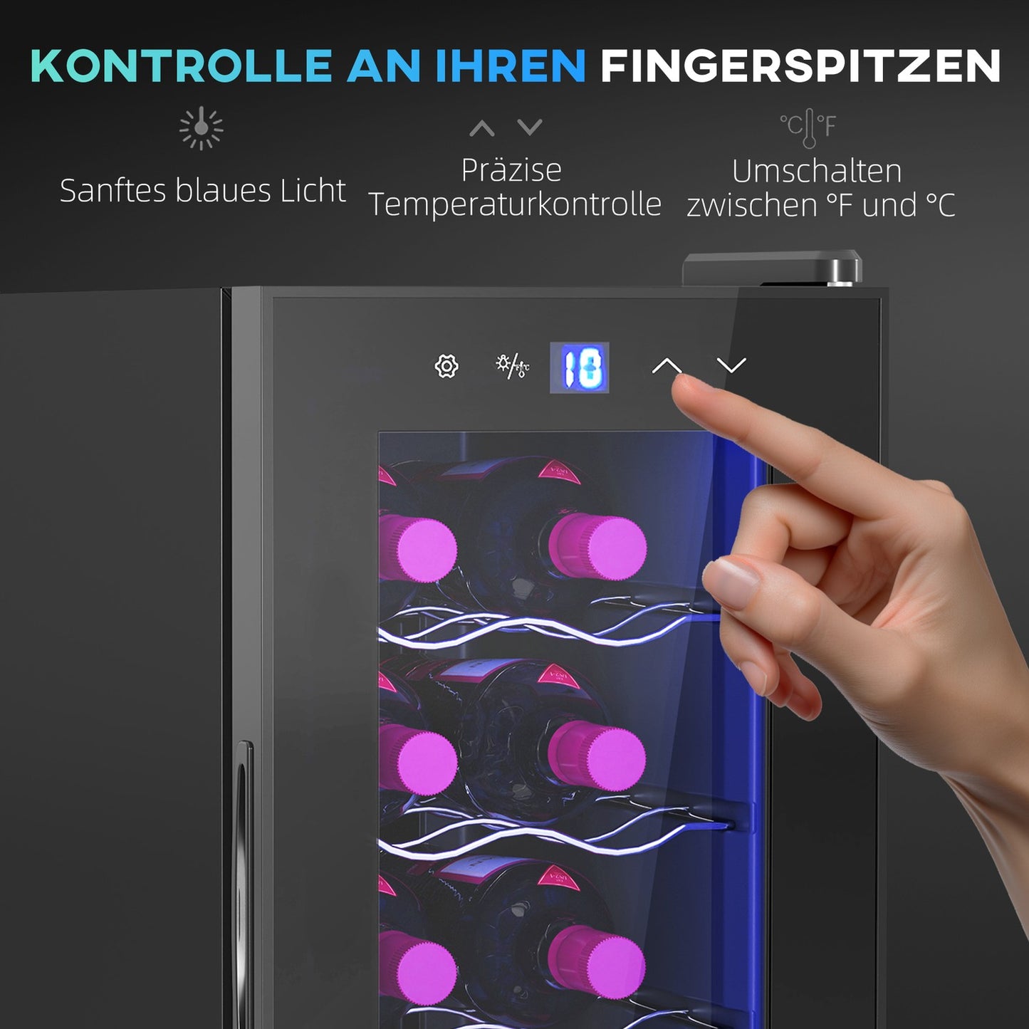 Wine fridge 12 bottles, glass door, LED touch screen