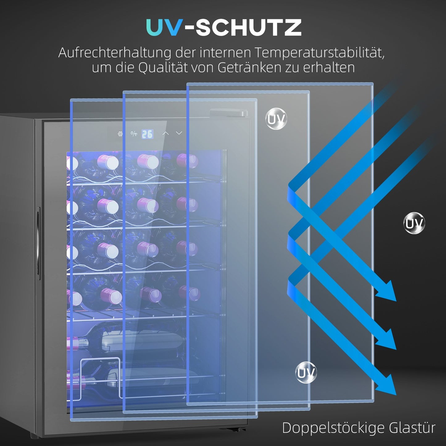 Wine fridge 20 bottles, Anti-UV glass, LED light