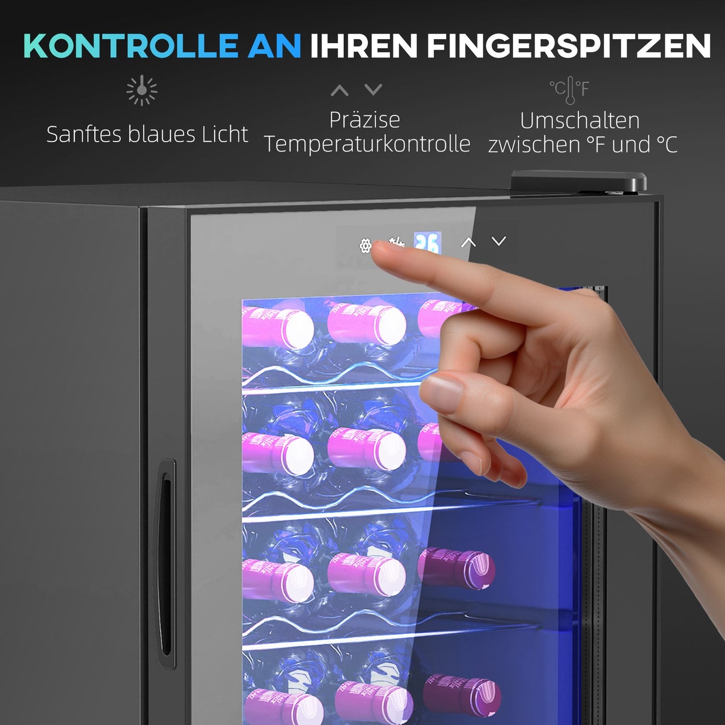 Wine fridge 20 bottles, Anti-UV glass, LED light