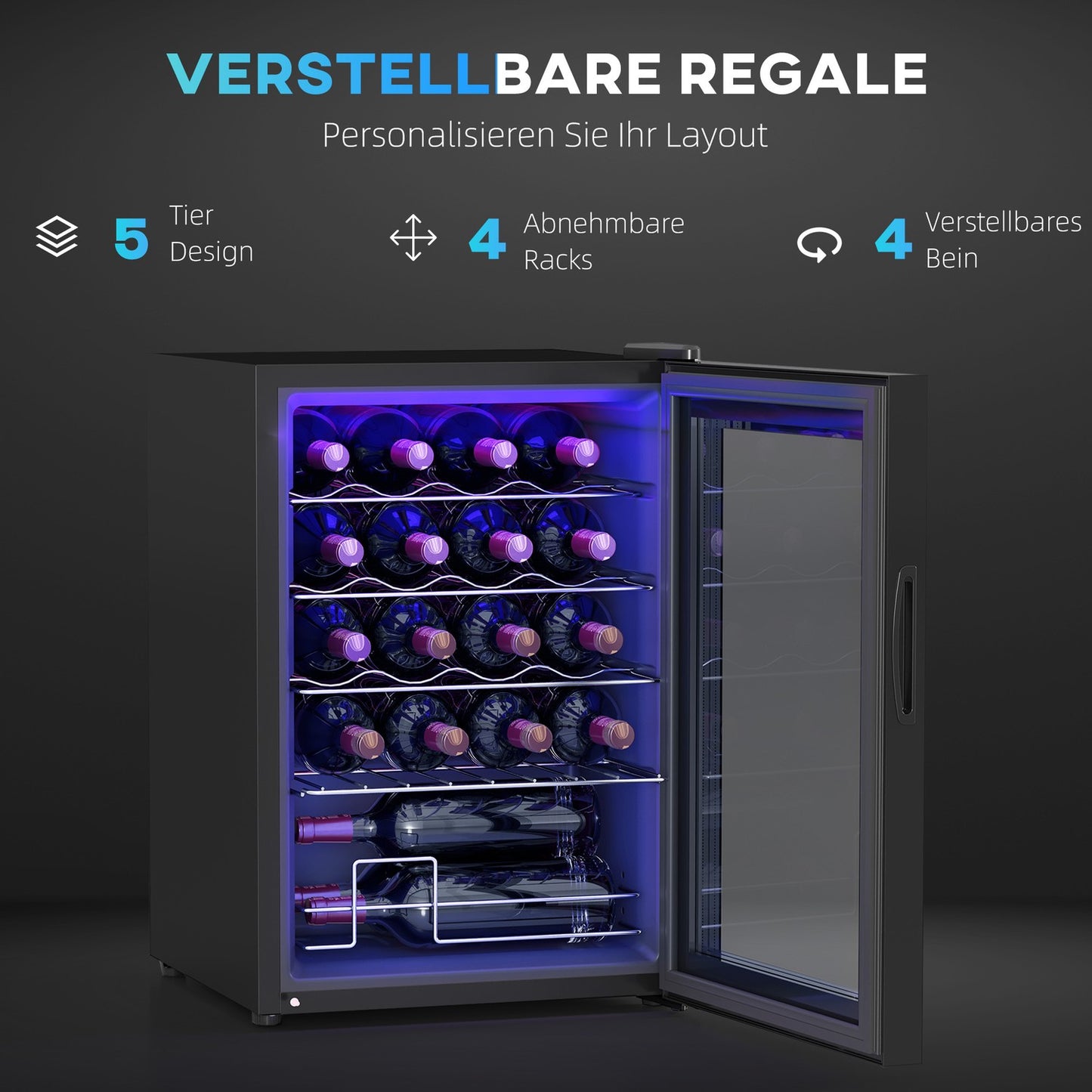 Wine fridge 20 bottles, Anti-UV glass, LED light