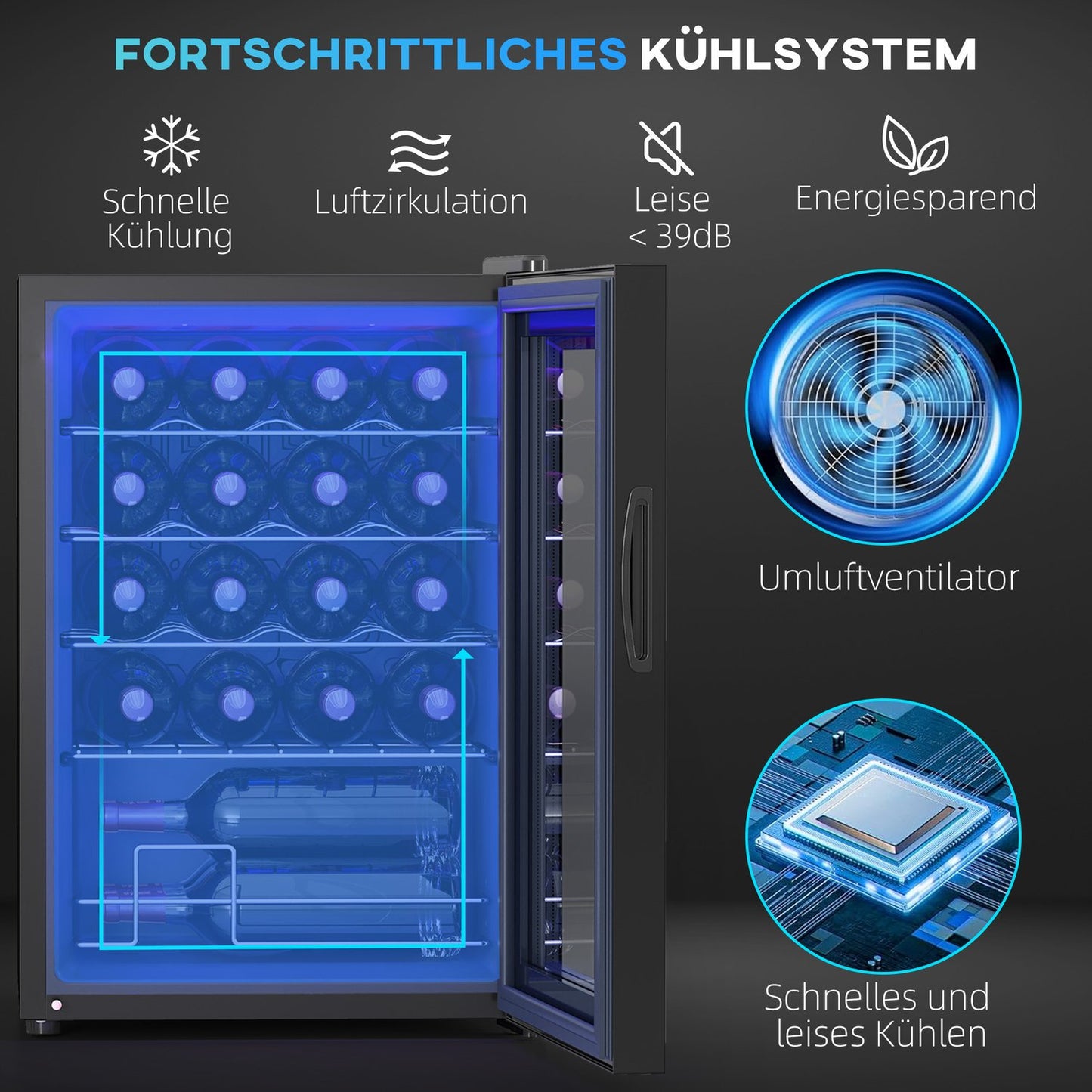 Wine fridge 20 bottles, Anti-UV glass, LED light