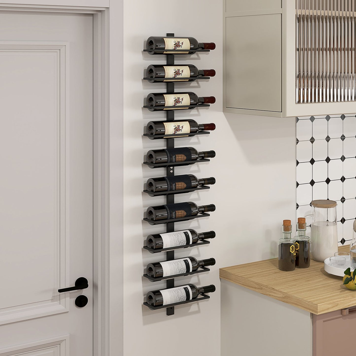 Wall-mounted steel wine rack for 10 bottles - Black