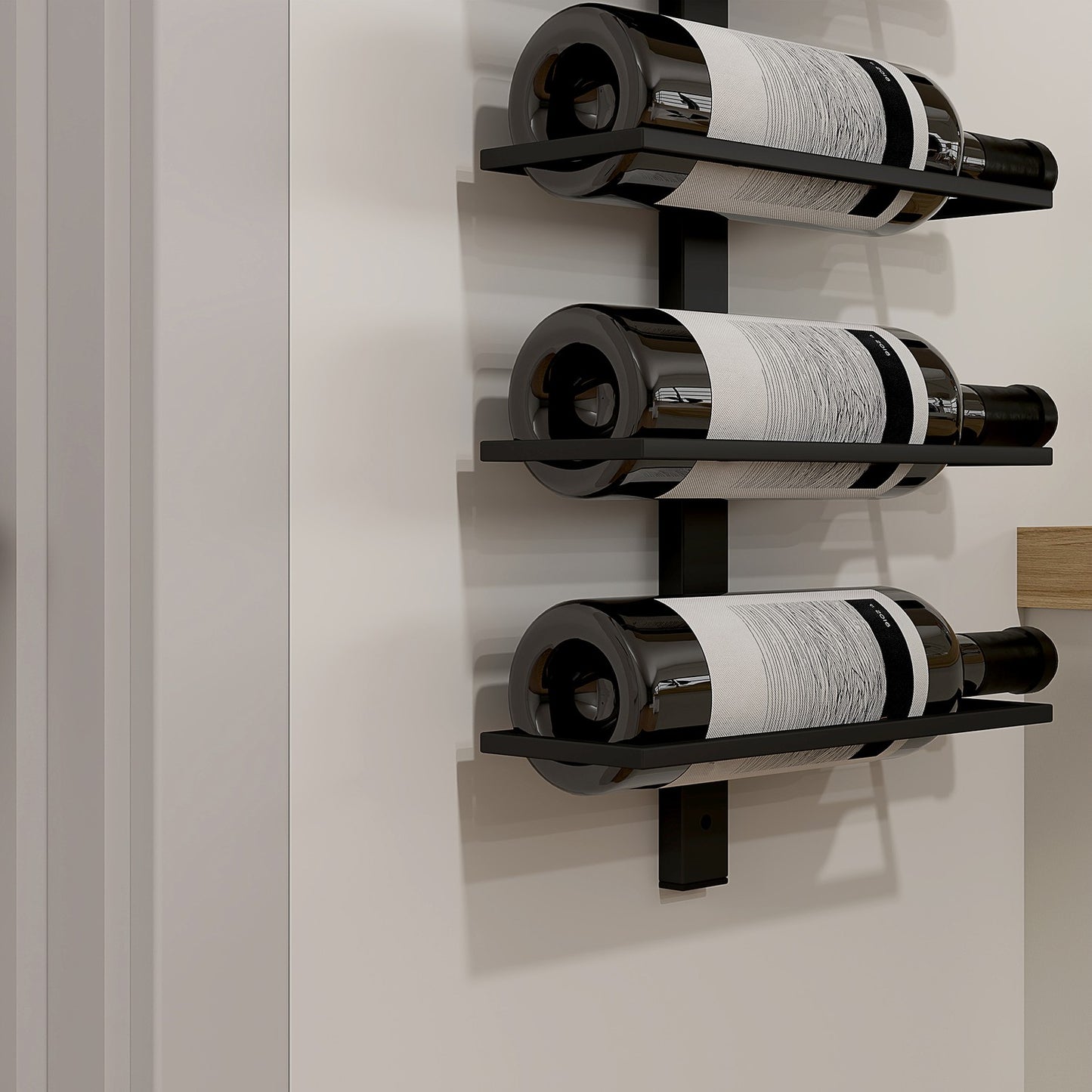 Wall-mounted steel wine rack for 10 bottles - Black