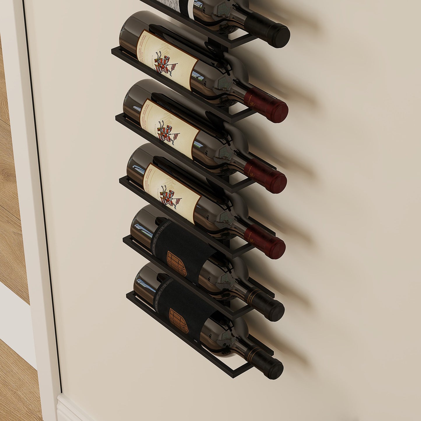 Wall-mounted steel wine rack for 10 bottles - Black