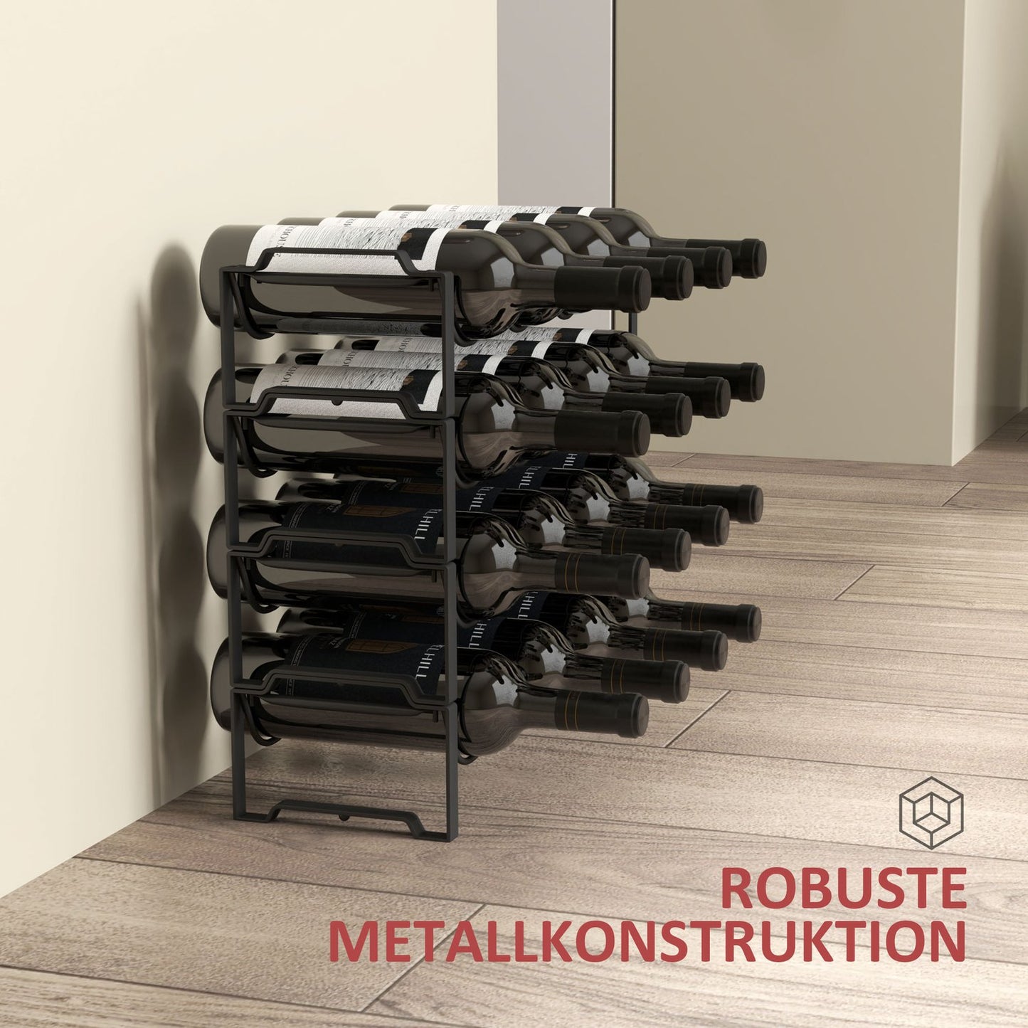 Metal wine rack for 16 bottles - black storage holder