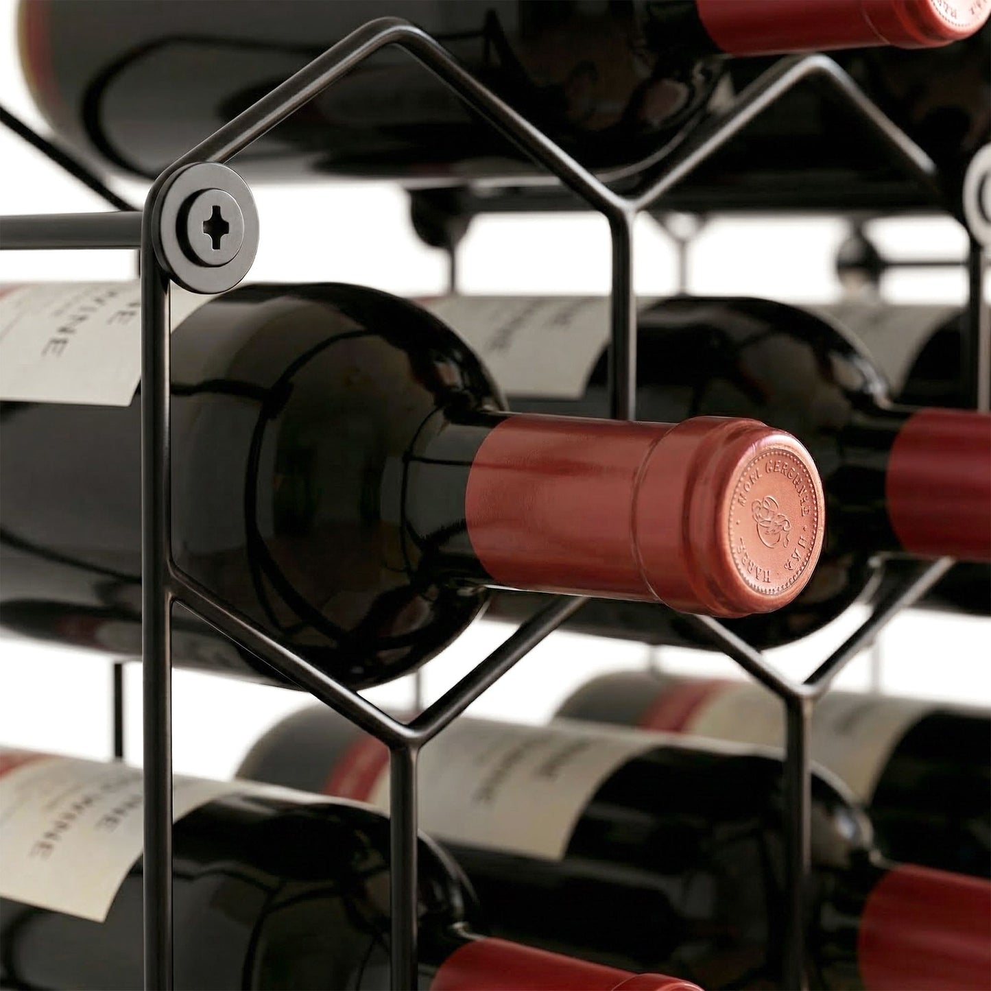 Wine Rack for 13 Bottles, Metal, Adjustable Feet, Black