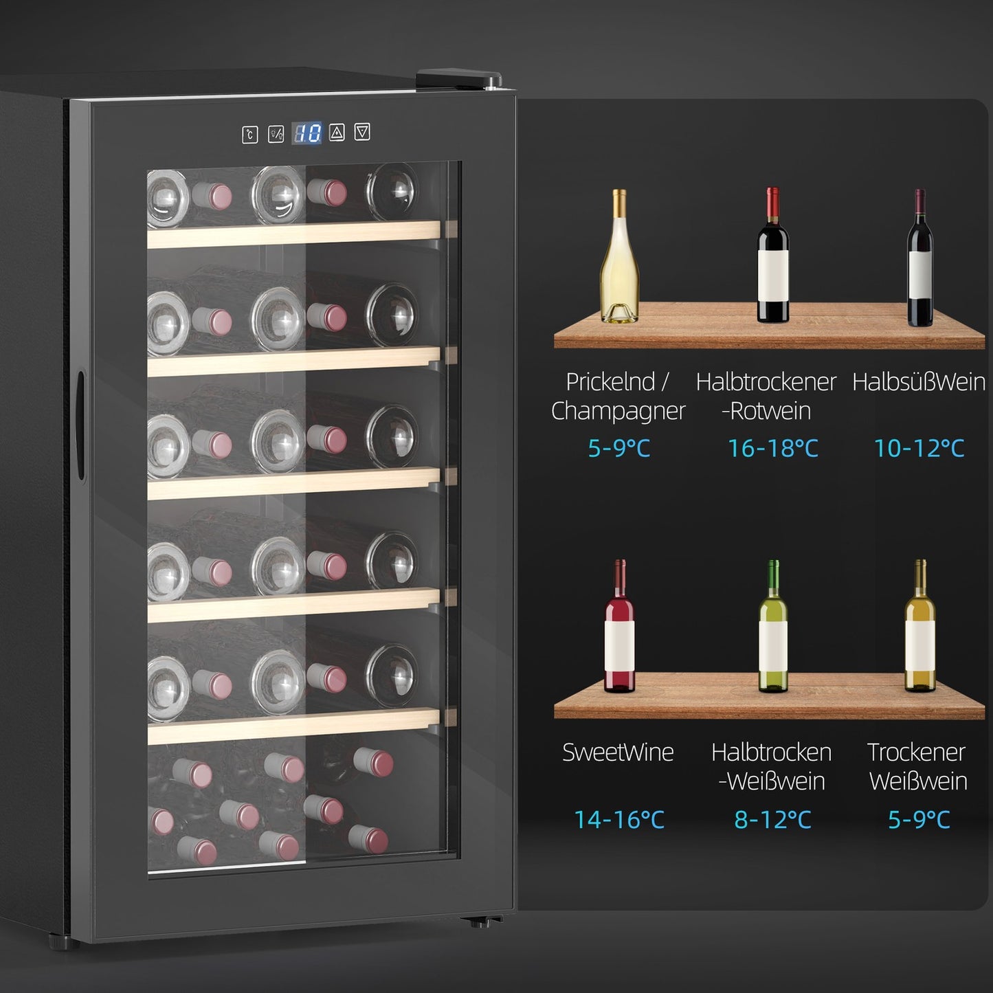 Wine fridge 41 bottles, LED light, touch screen