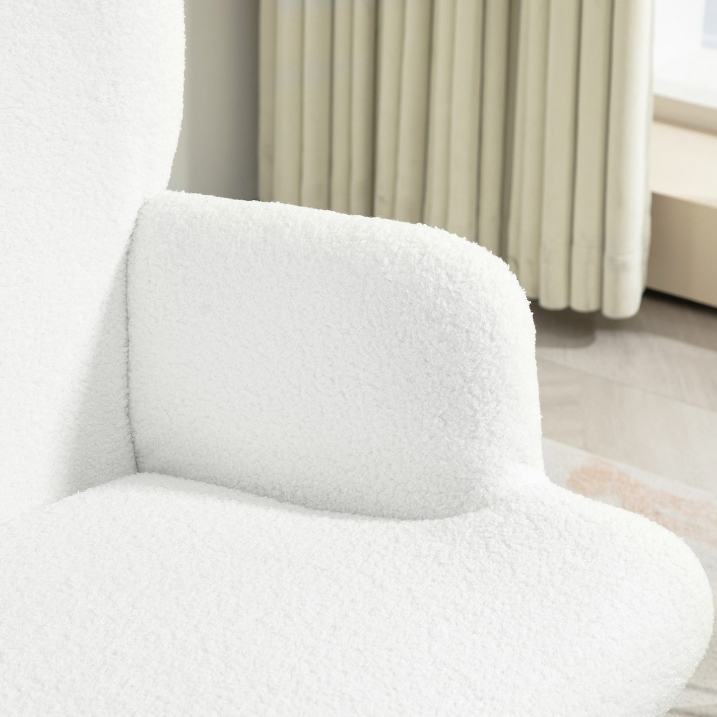 White Wing Chair with Stool - Sherpa Cover, High Back