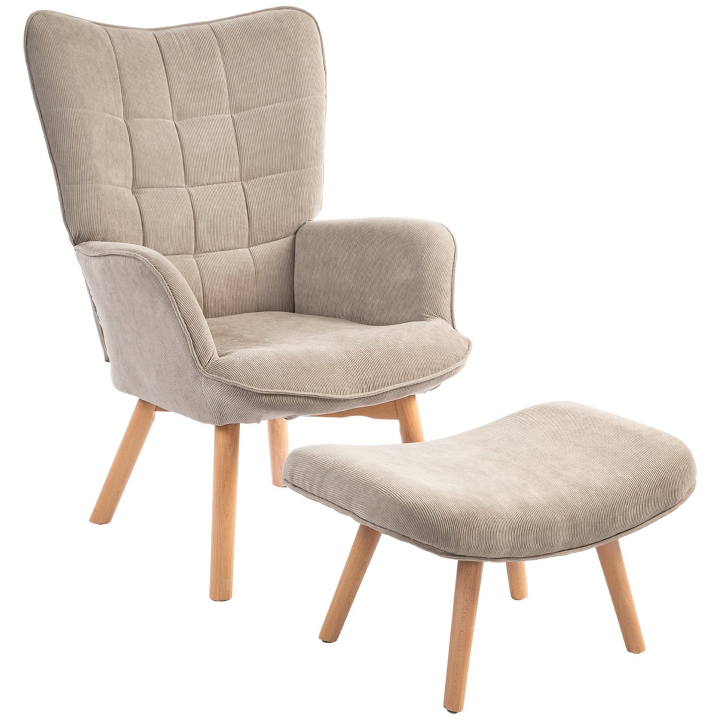 Brown corduroy Wing Chair & Stool Set - Relaxing lounge seating