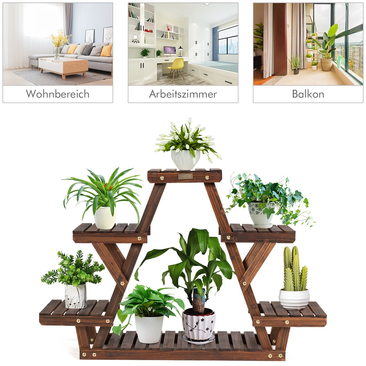 Wood Plant Stand, 6-Tier Triangle Shelf, 99x25x64.5 cm