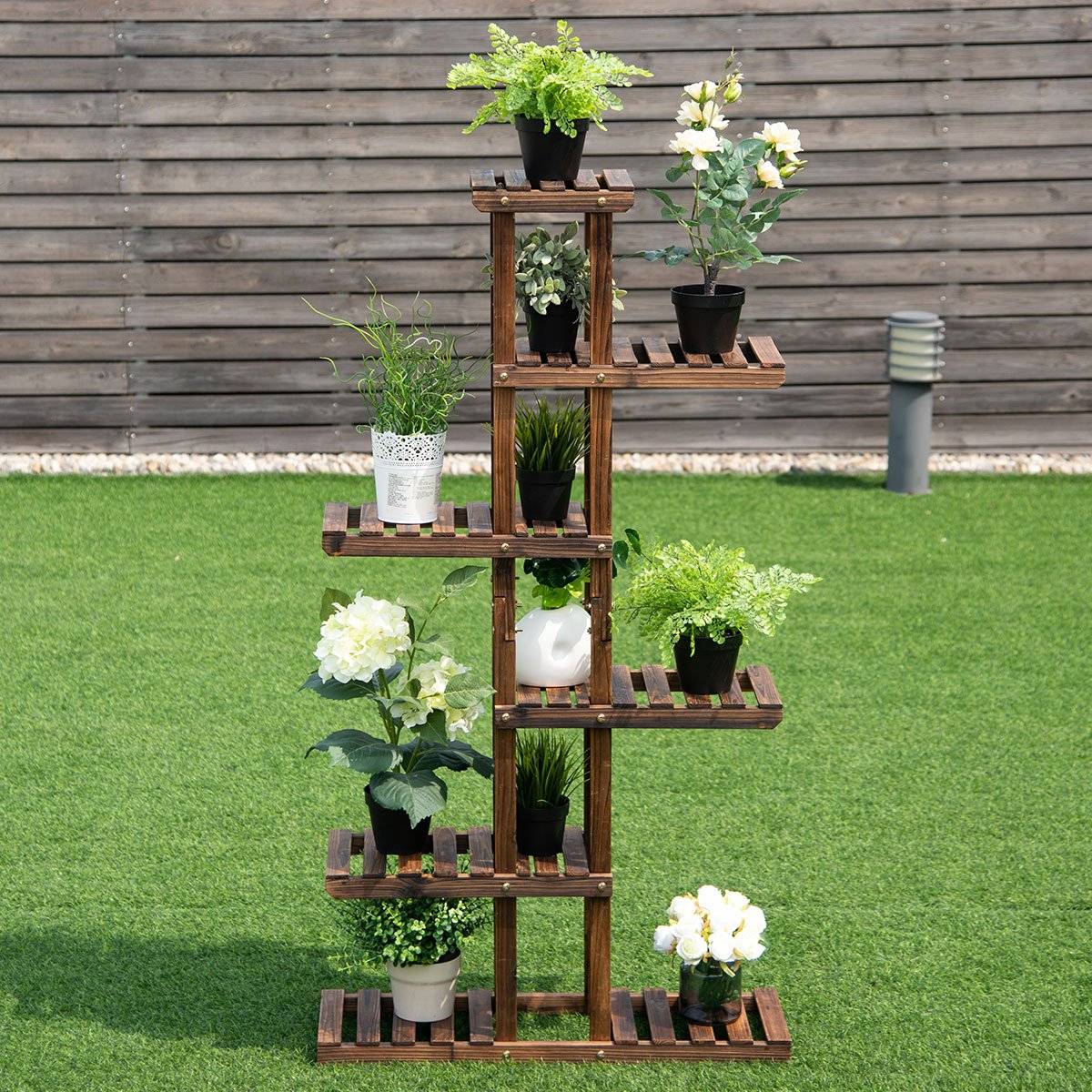 Wood Plant Stand with 6 Tiers for Indoor/Outdoor Use