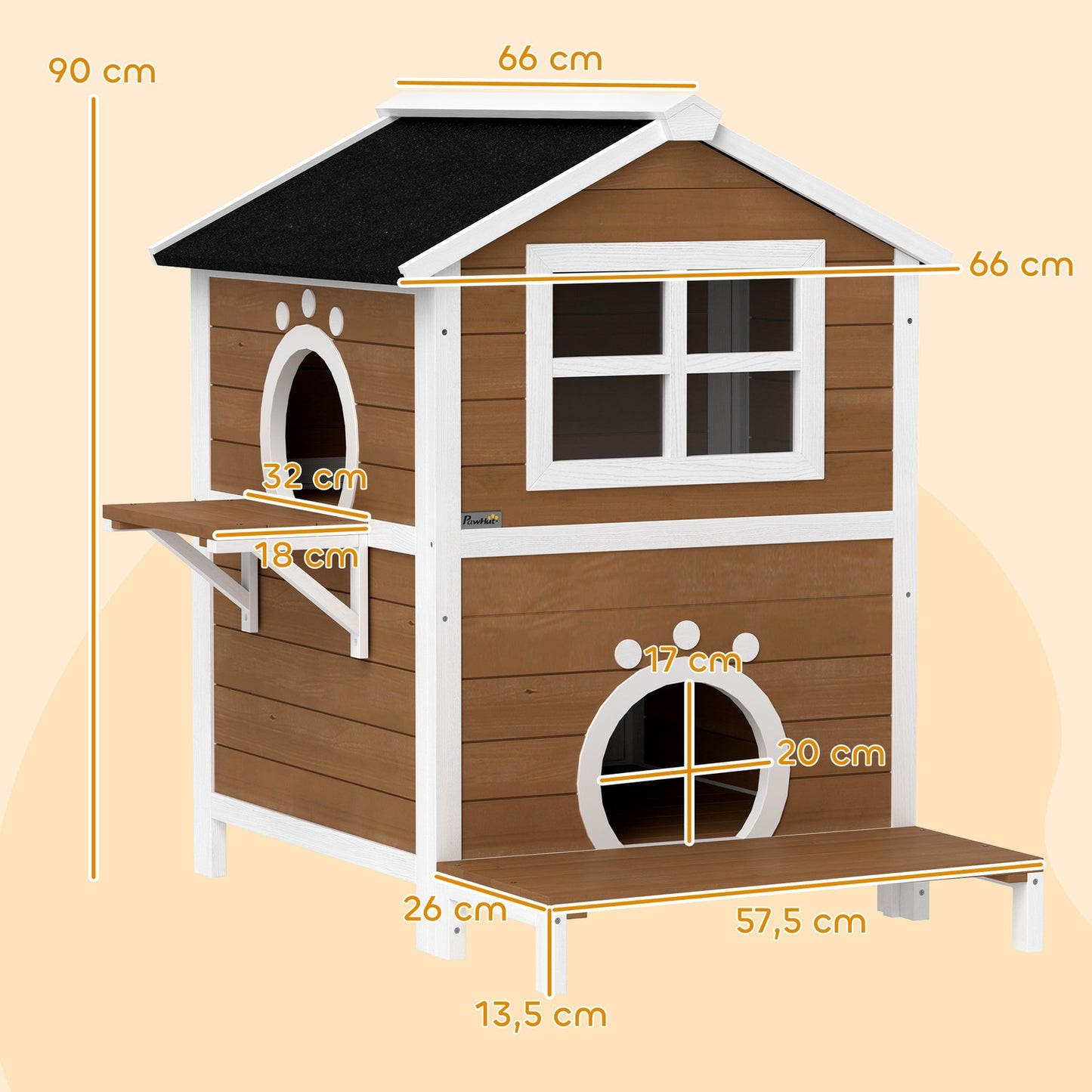 Wooden cat house, weatherproof balcony, indoor/outdoor 2-level