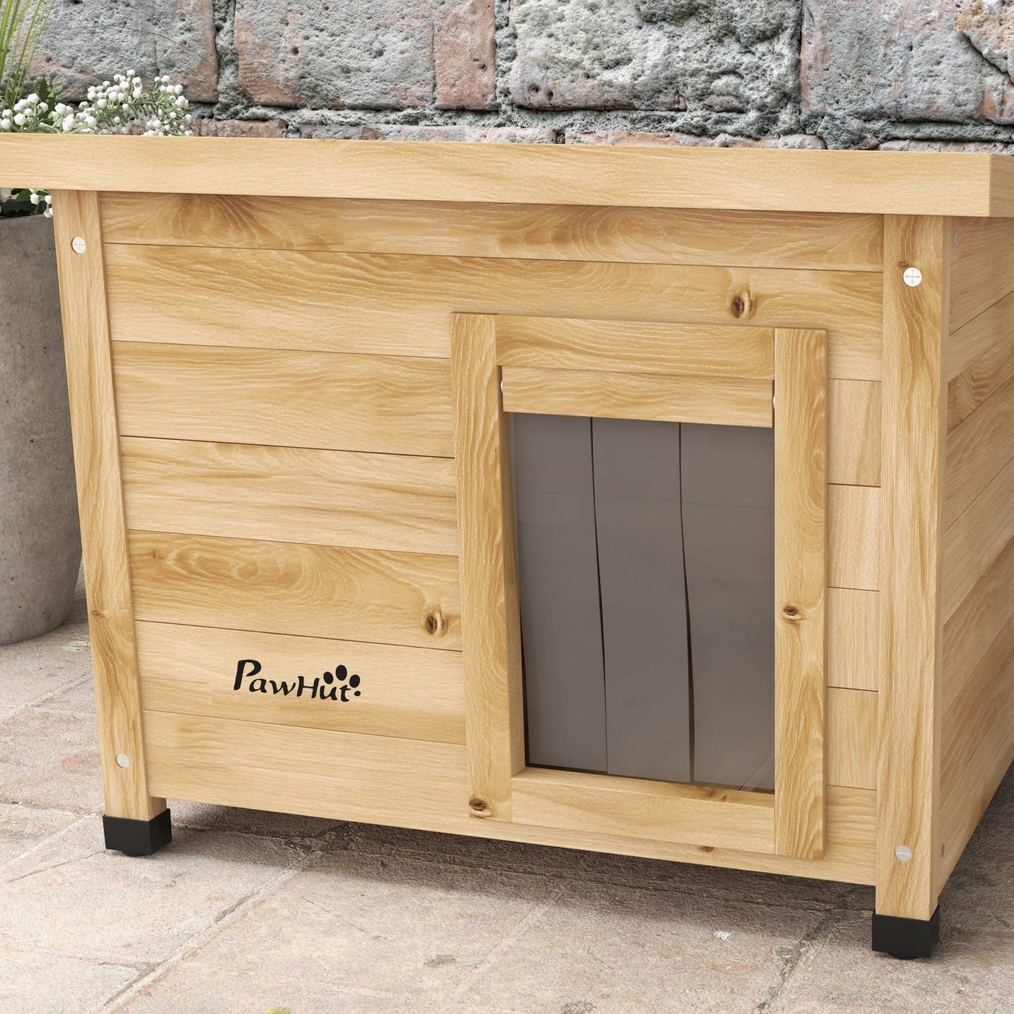 Outdoor Cat house in wood with Door curtain, 57x45x43 cm