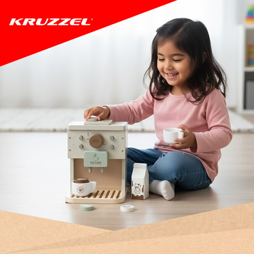 Wooden Coffee Maker Toy for Kids with Accessories