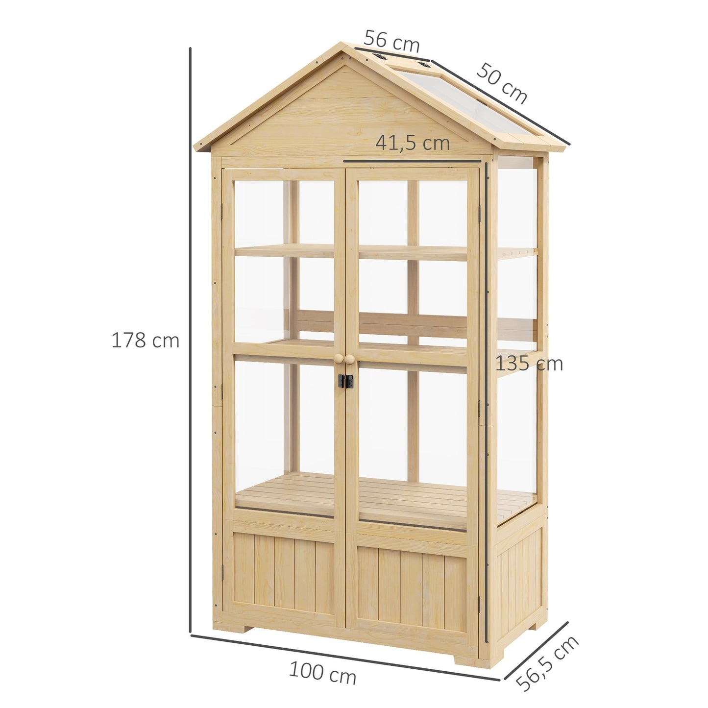 Lockable wooden cold frame greenhouse with skylight