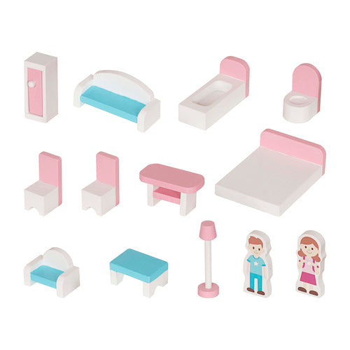 Wooden Dollhouse with LED Lights, 3 Levels, Furniture Included