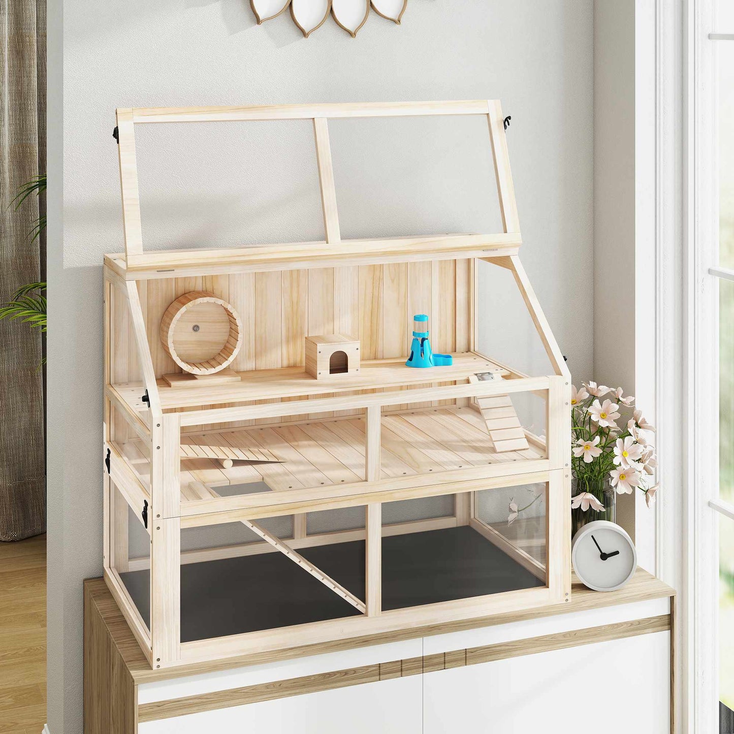 Wooden Hamster Cage, 3 Levels, 95x53x76 cm
