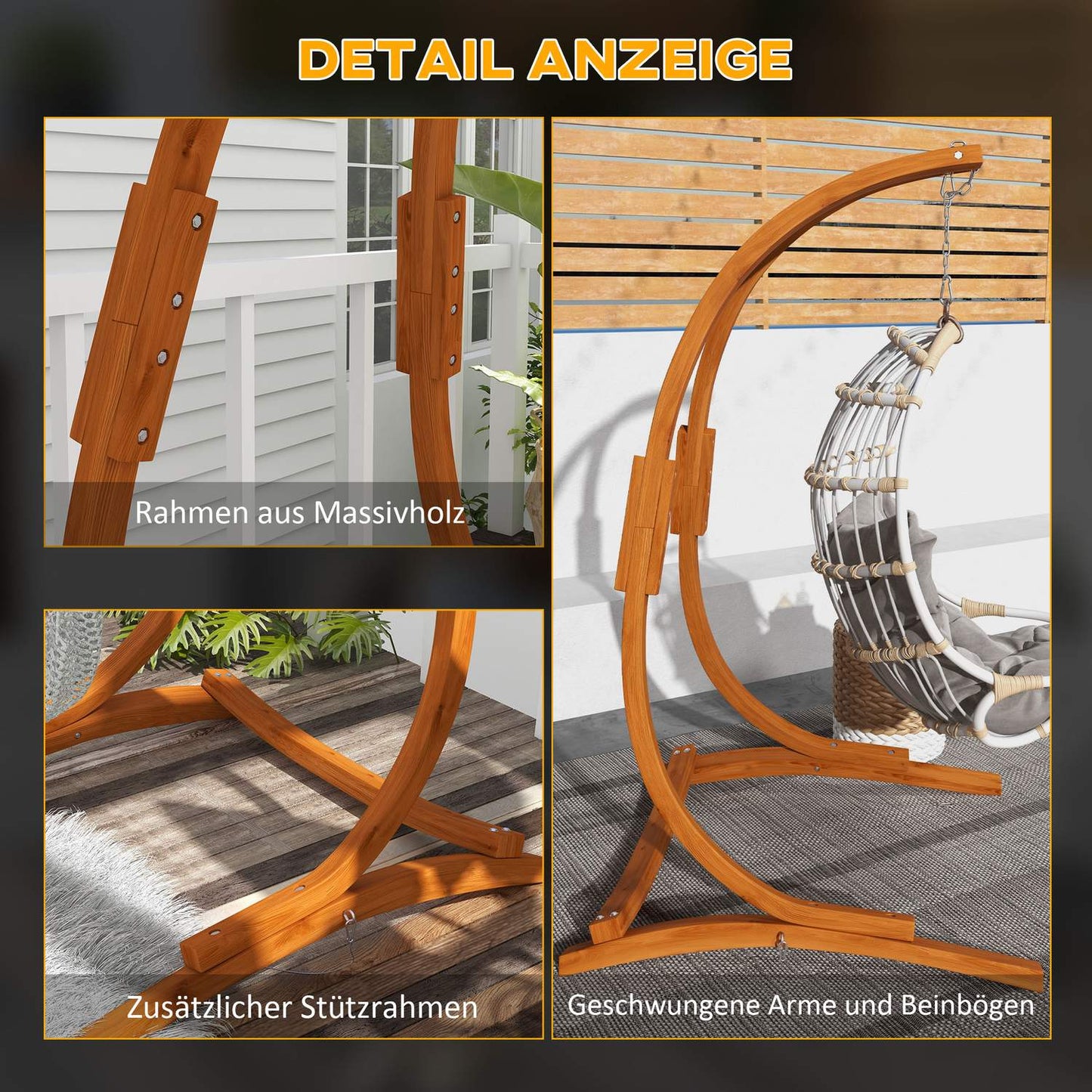 Hanging chair frame made of teak wood, capacity 150 kg, indoor/outdoor