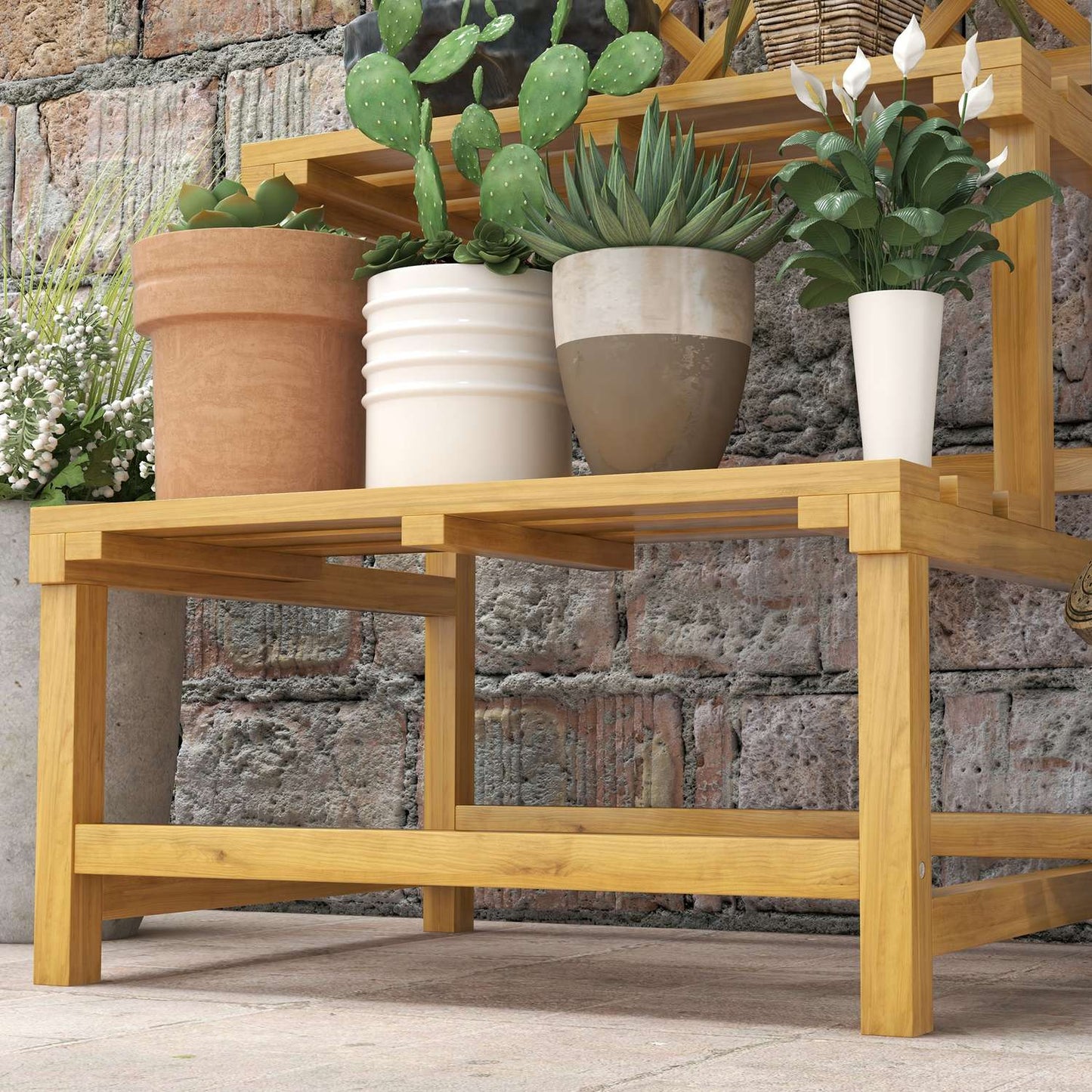 Plant stand in two levels, trellis design for garden, 60x50x166 cm