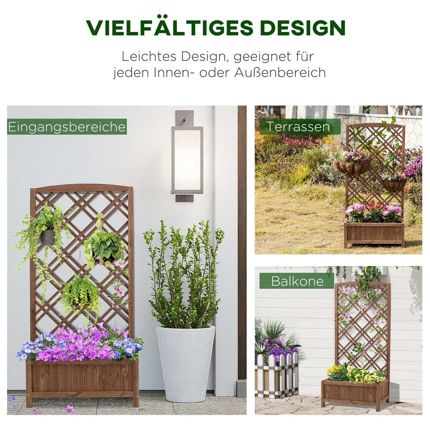 Wooden Planter Flower Stand With Trellis, Yellow, 60x30x123 Cm
