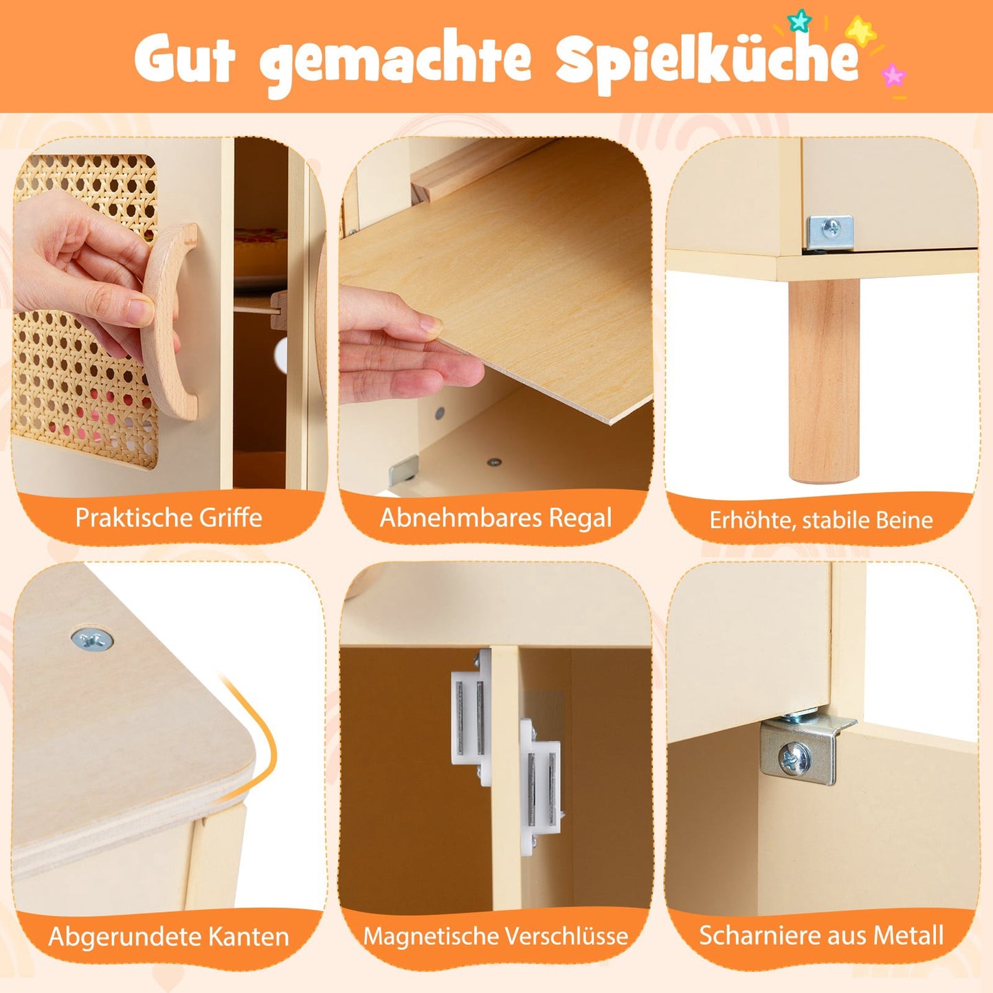 Wooden Play Kitchen with Storage, Light & Sound