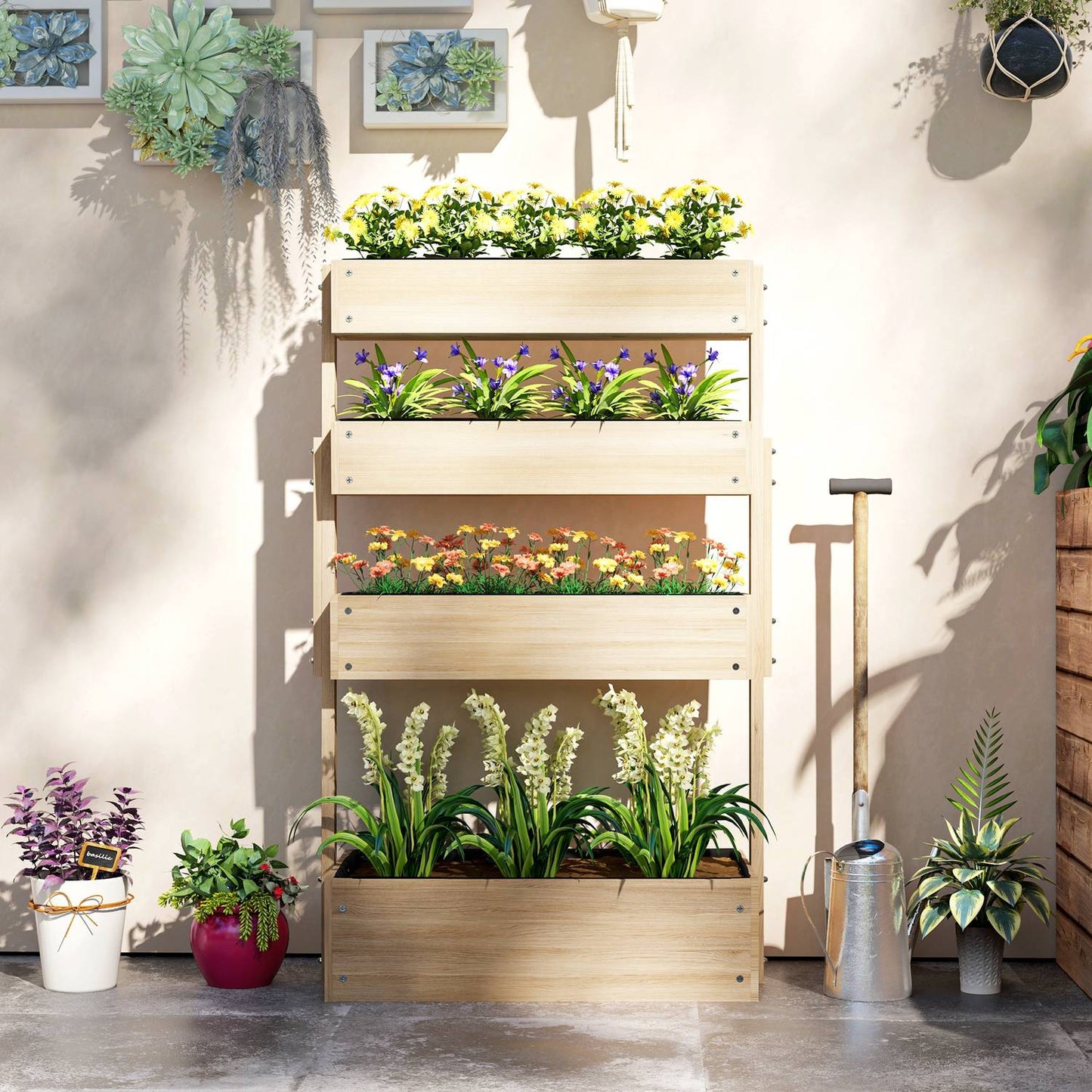 Raised wooden garden bed with drainage, 4 levels, 88x45x140 cm
