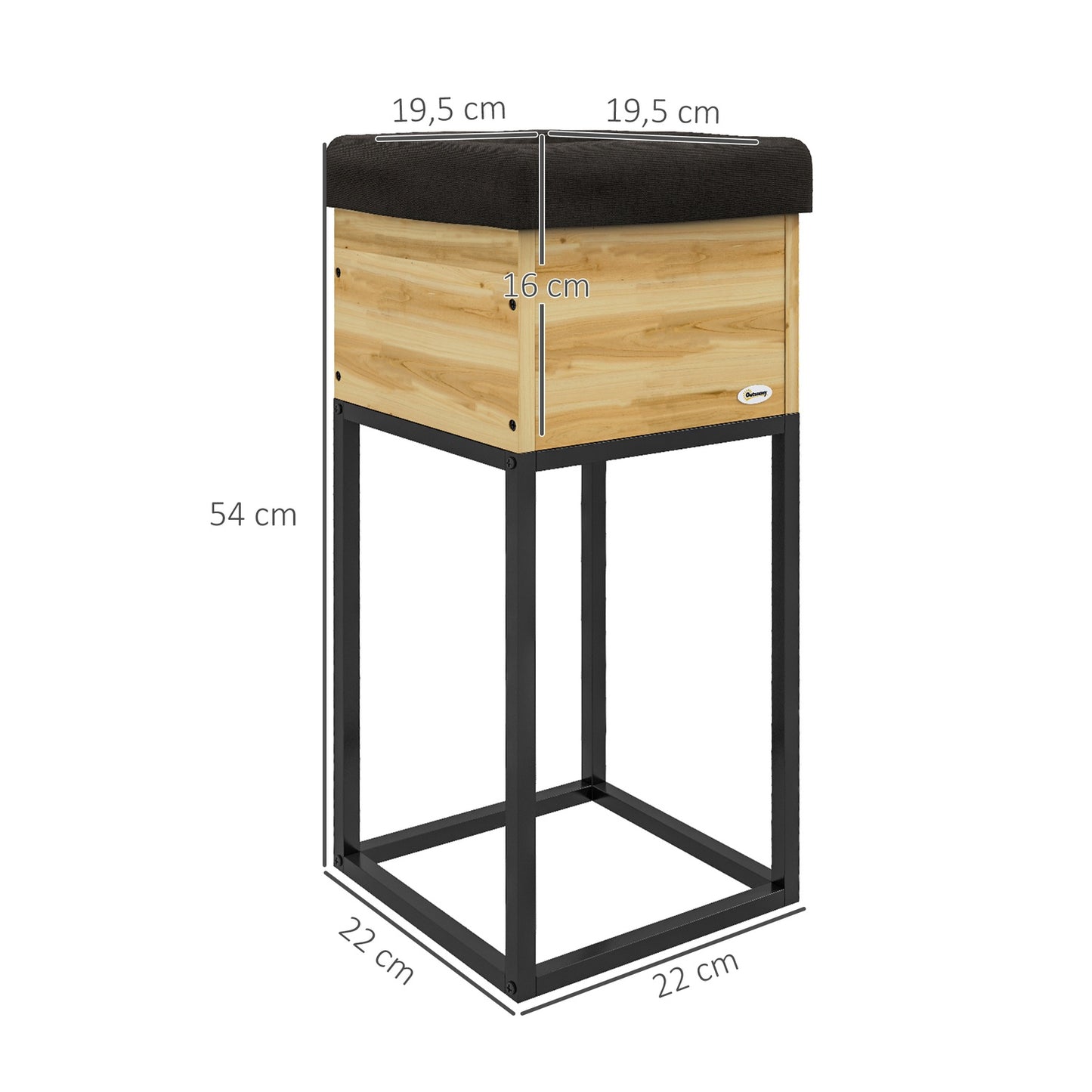Raised wooden bed with steel legs, 22x22x54cm Garden box