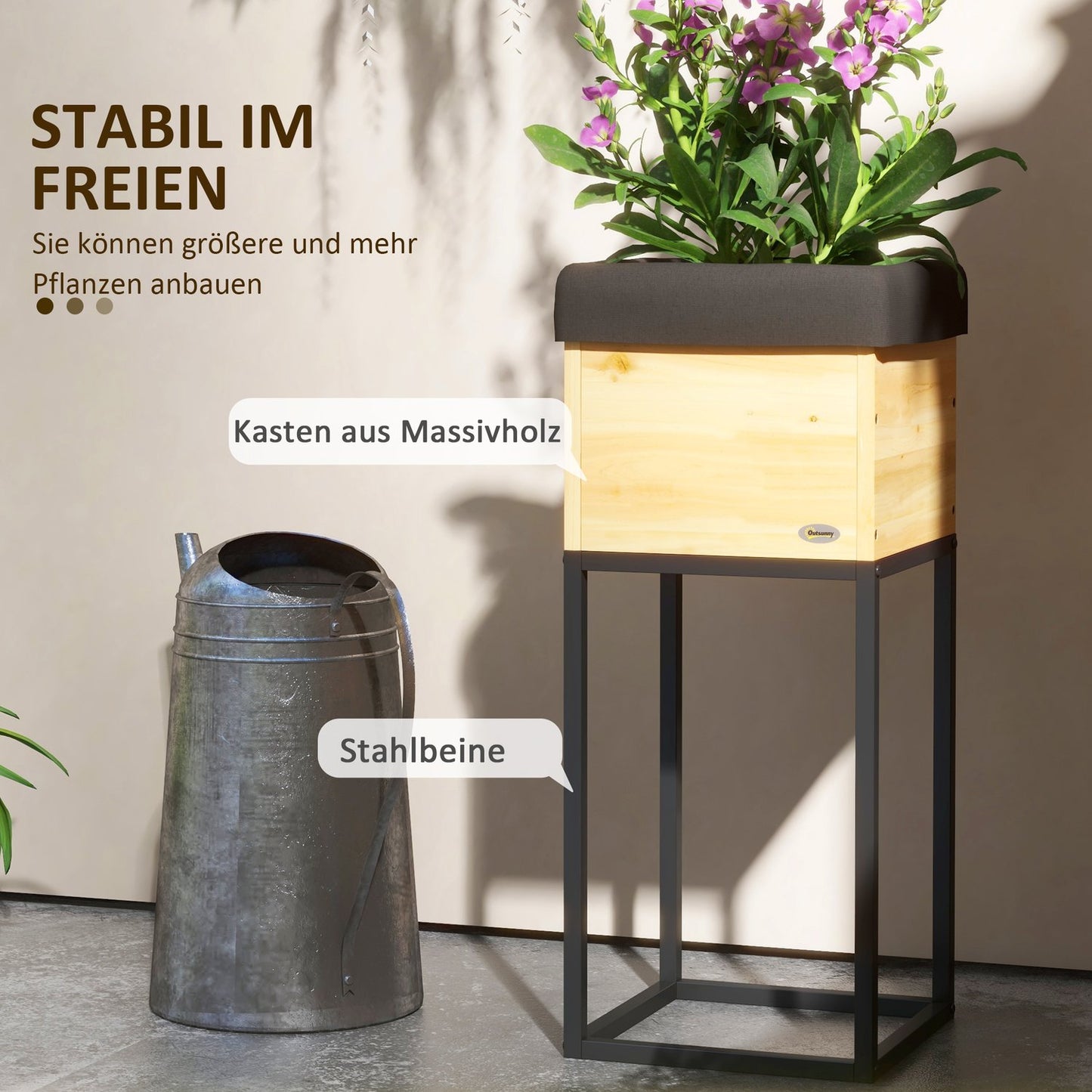 Raised wooden bed with steel legs, 22x22x54cm Garden box
