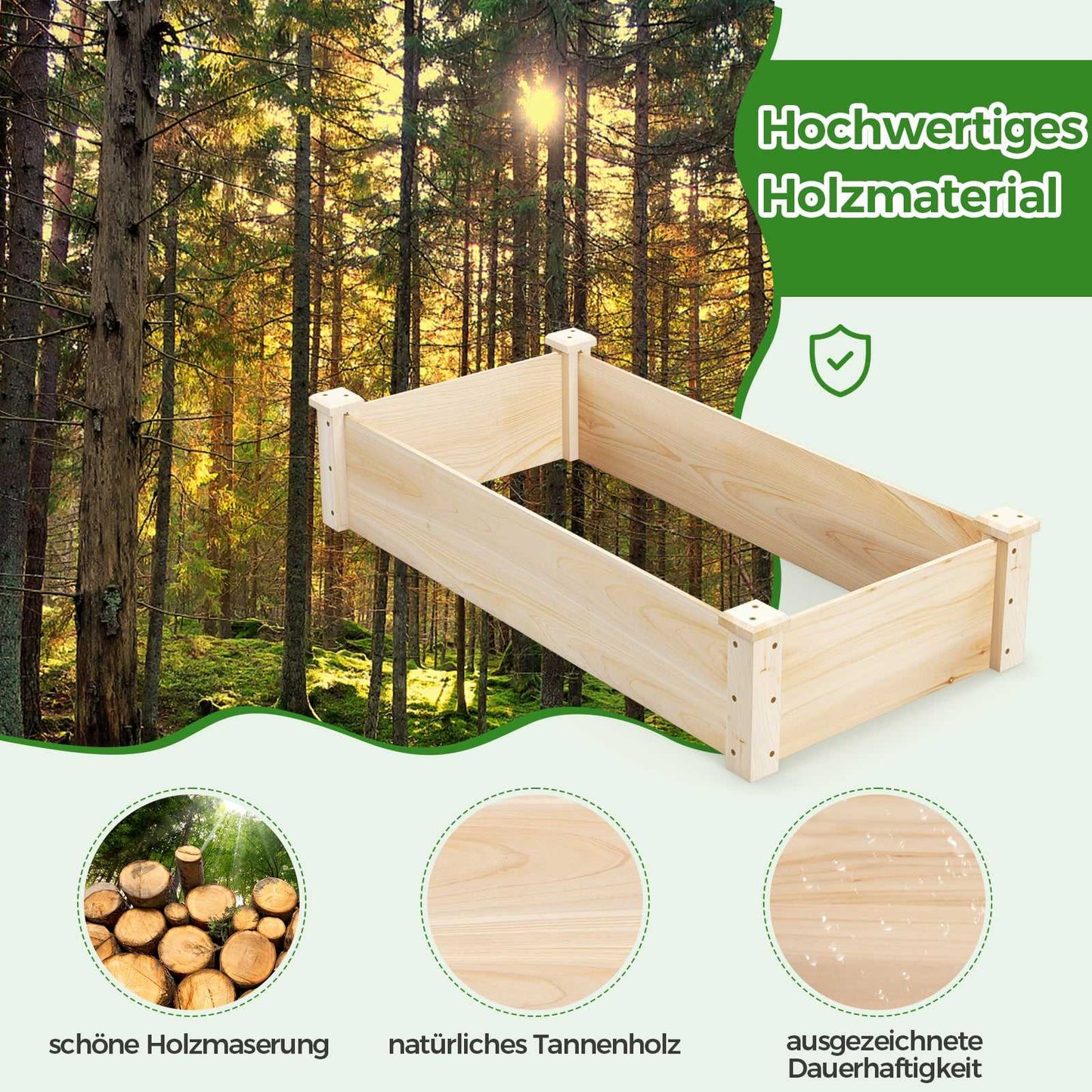 Wooden Raised Garden Bed, Open Bottom, 0.18 m³ Capacity