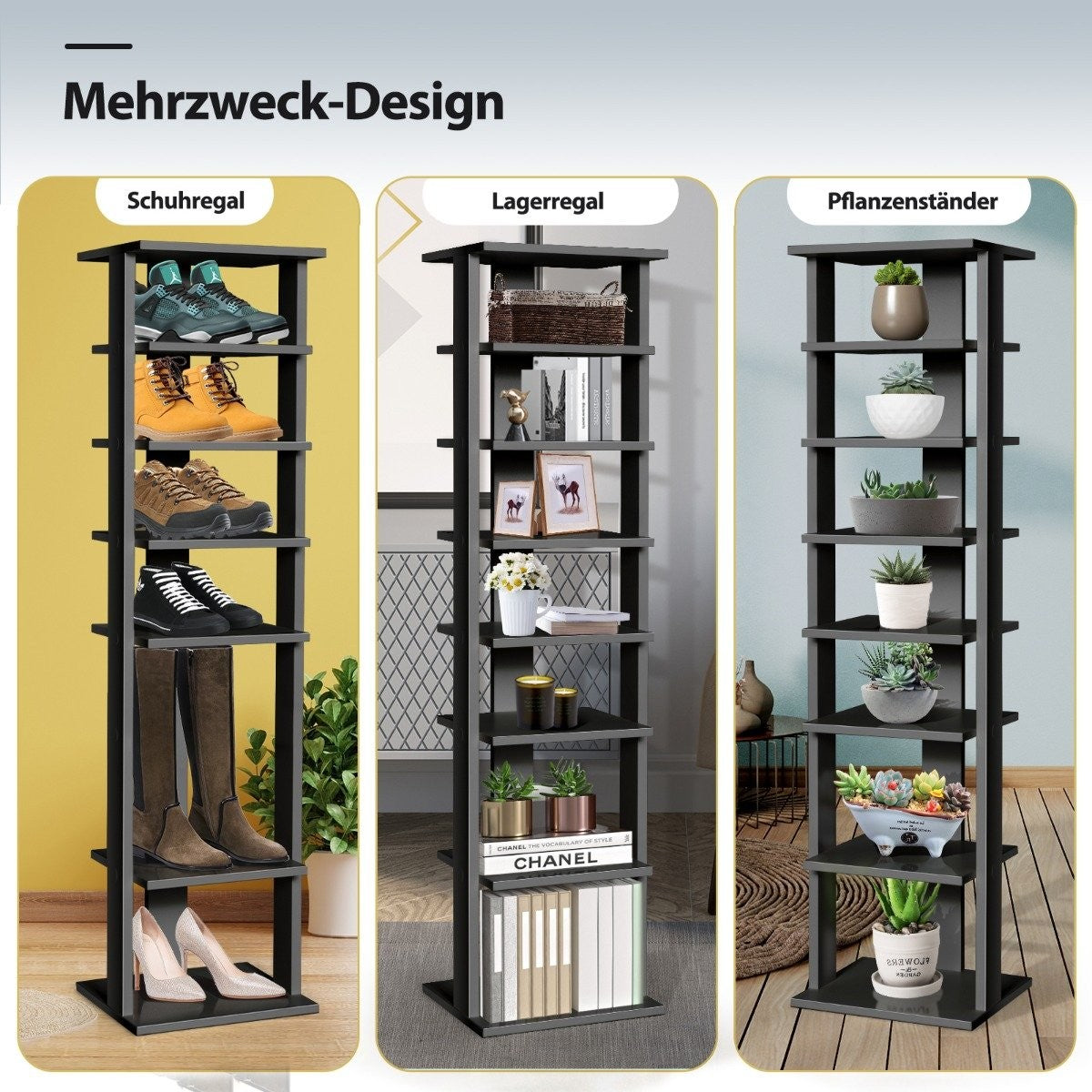 Wooden Shoe Rack 8 Tier Shoe Rack Shoe Organizer Vertical 27.5x26.5x110cm Black