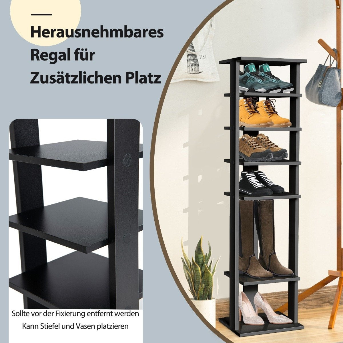 Wooden Shoe Rack 8 Tier Shoe Rack Shoe Organizer Vertical 27.5x26.5x110cm Black