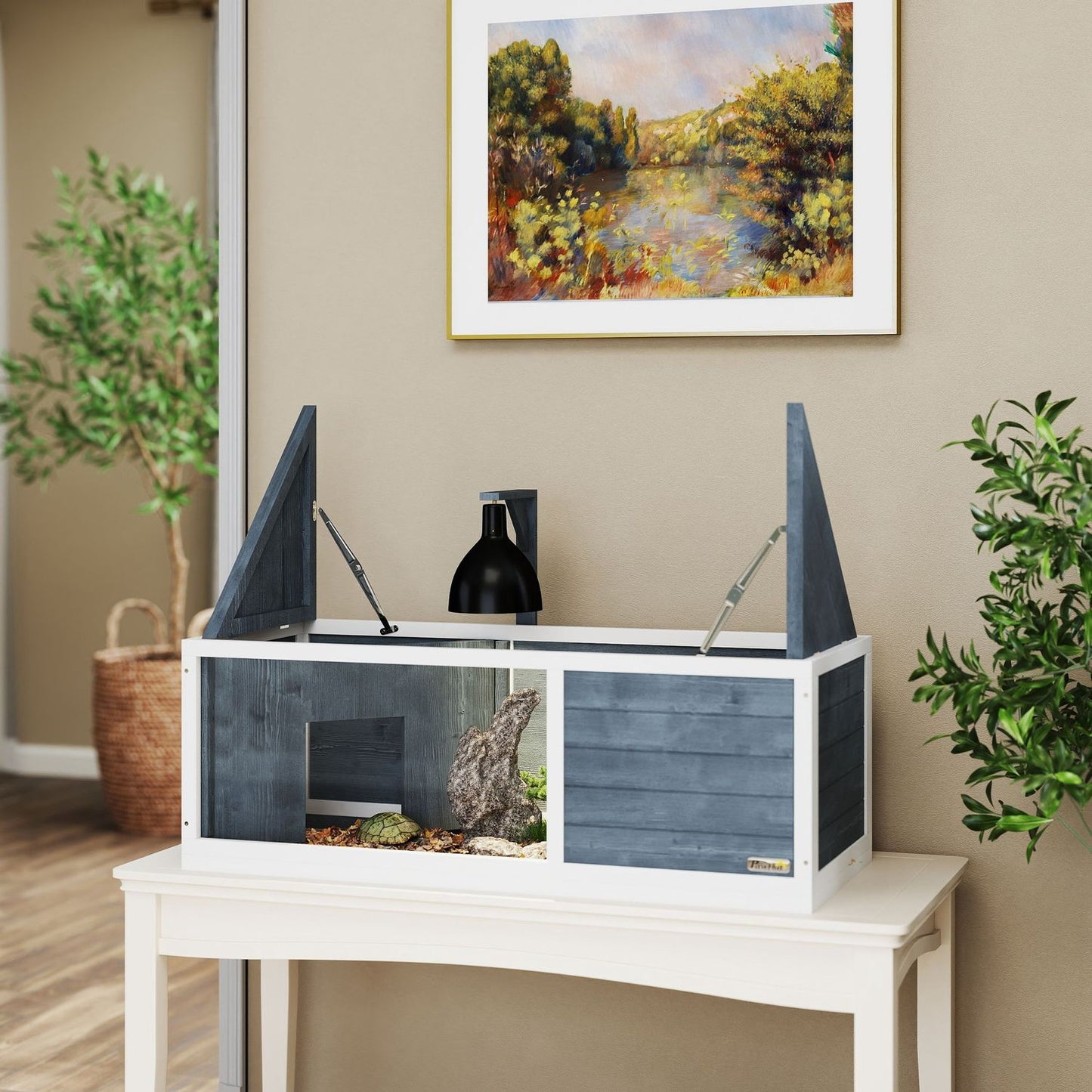 Tortoise cabinet in wood with hinged lid - 120x50x40 cm