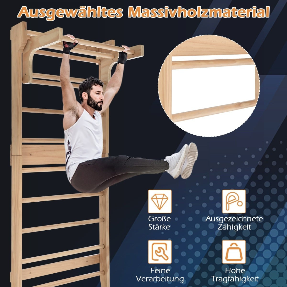 Wooden Wall-Mounted Gymnastics Ladder for Indoor Workouts