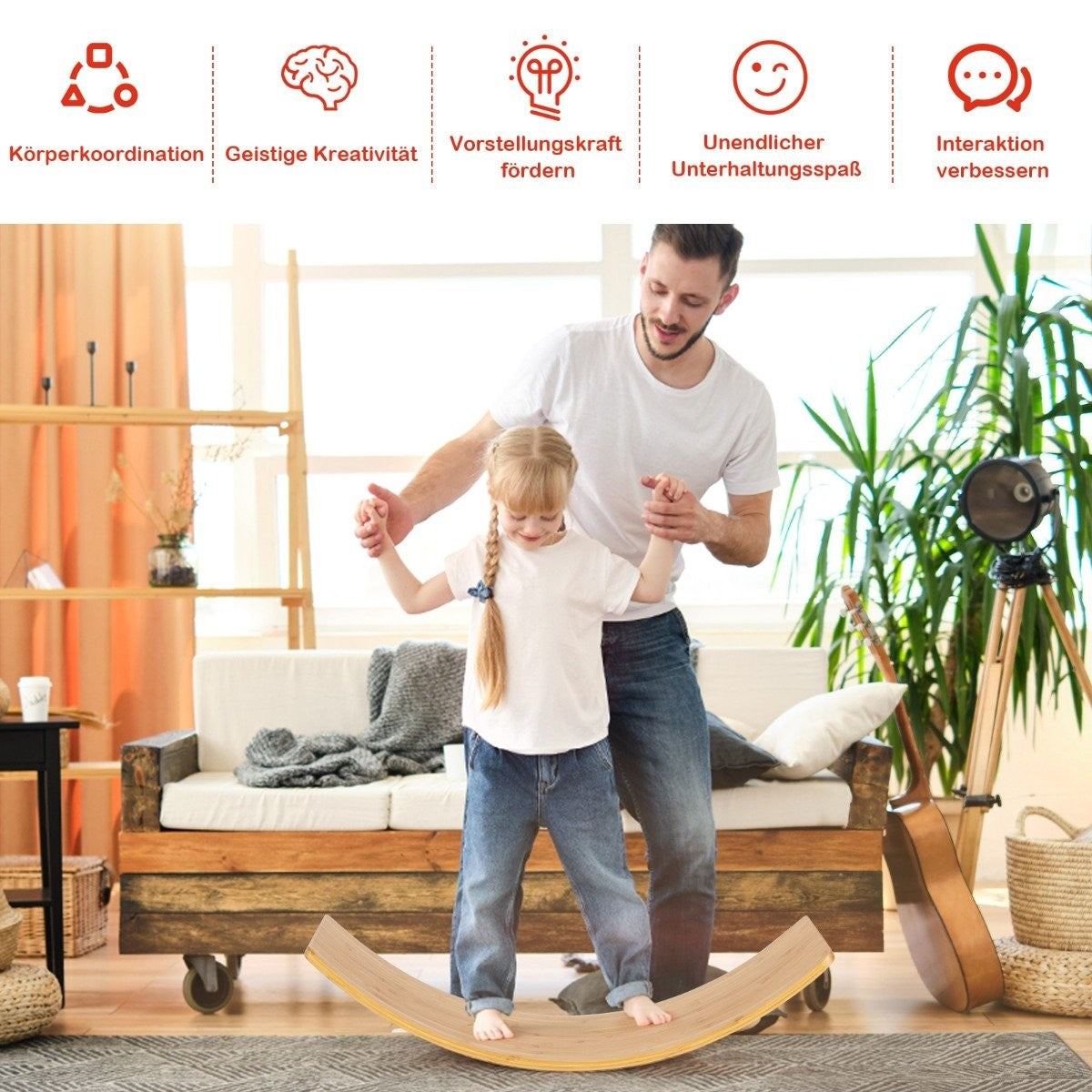 Wooden balance board bamboo board 90 x 30 x 16.5 cm natural
