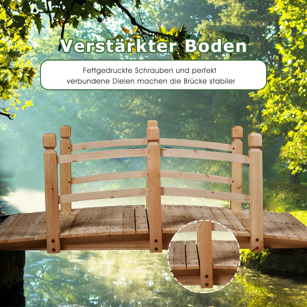Wooden bridge pond bridge bridge garden bridge wooden footbridge with railing 150cm natural