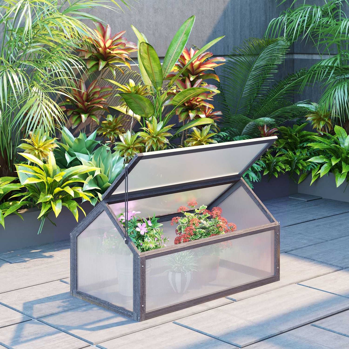 Mini Wooden Cold Frame Greenhouse, Winterproof, 90x52x49.5 cm