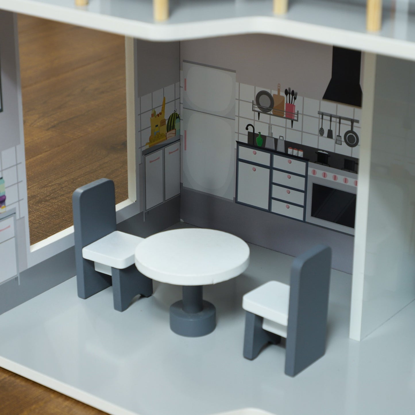 Wooden dollhouse with furniture, 3 floors, 85.3 cm high