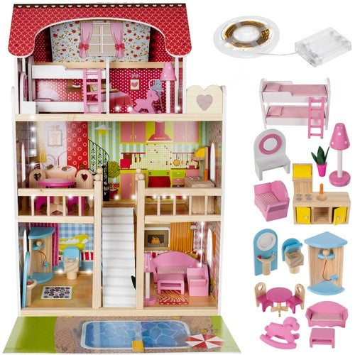 Wooden dollhouse - villa with swimming pool D11251