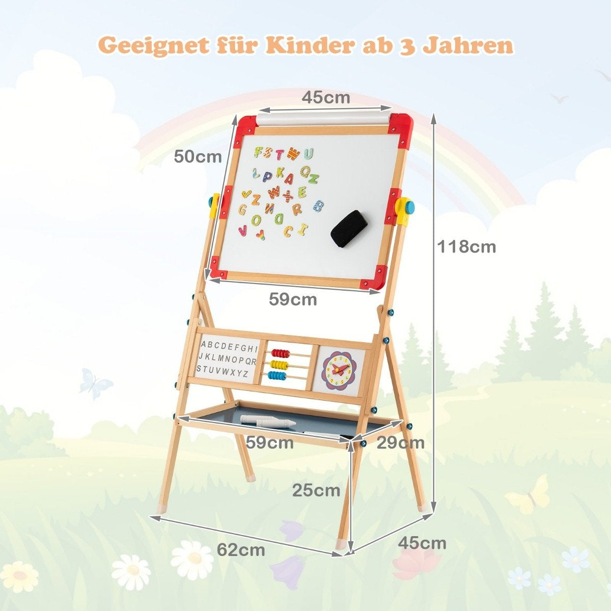 Wooden easel Rotatable standing children's easel 62 x 45 x 118 cm
