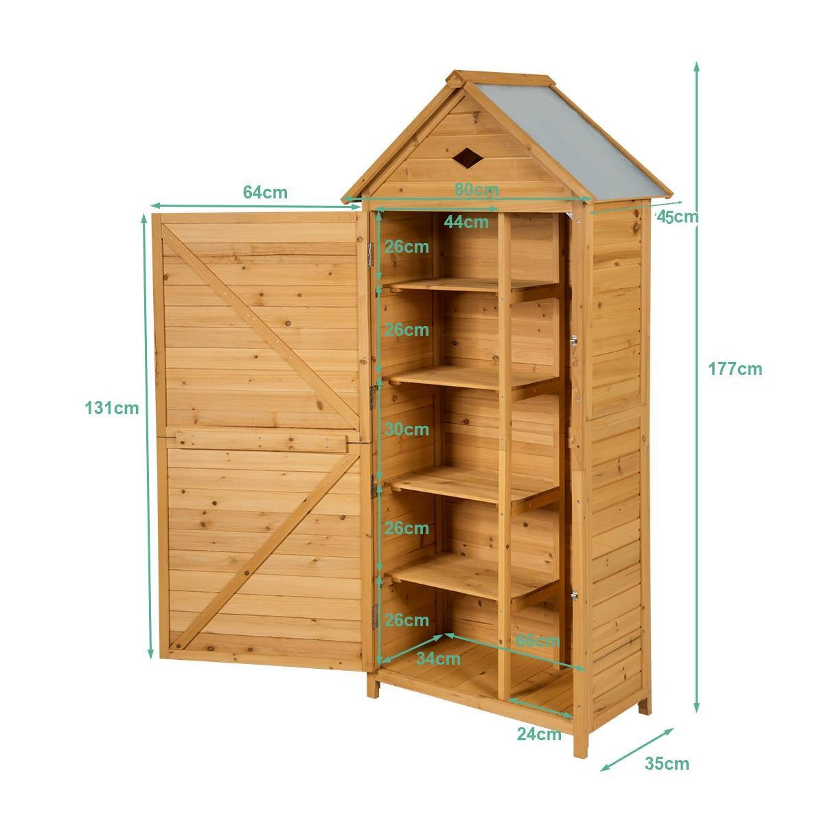 Wooden garden cupboard tool shed tool shed tool cupboard 70 x 36 x 177 cm