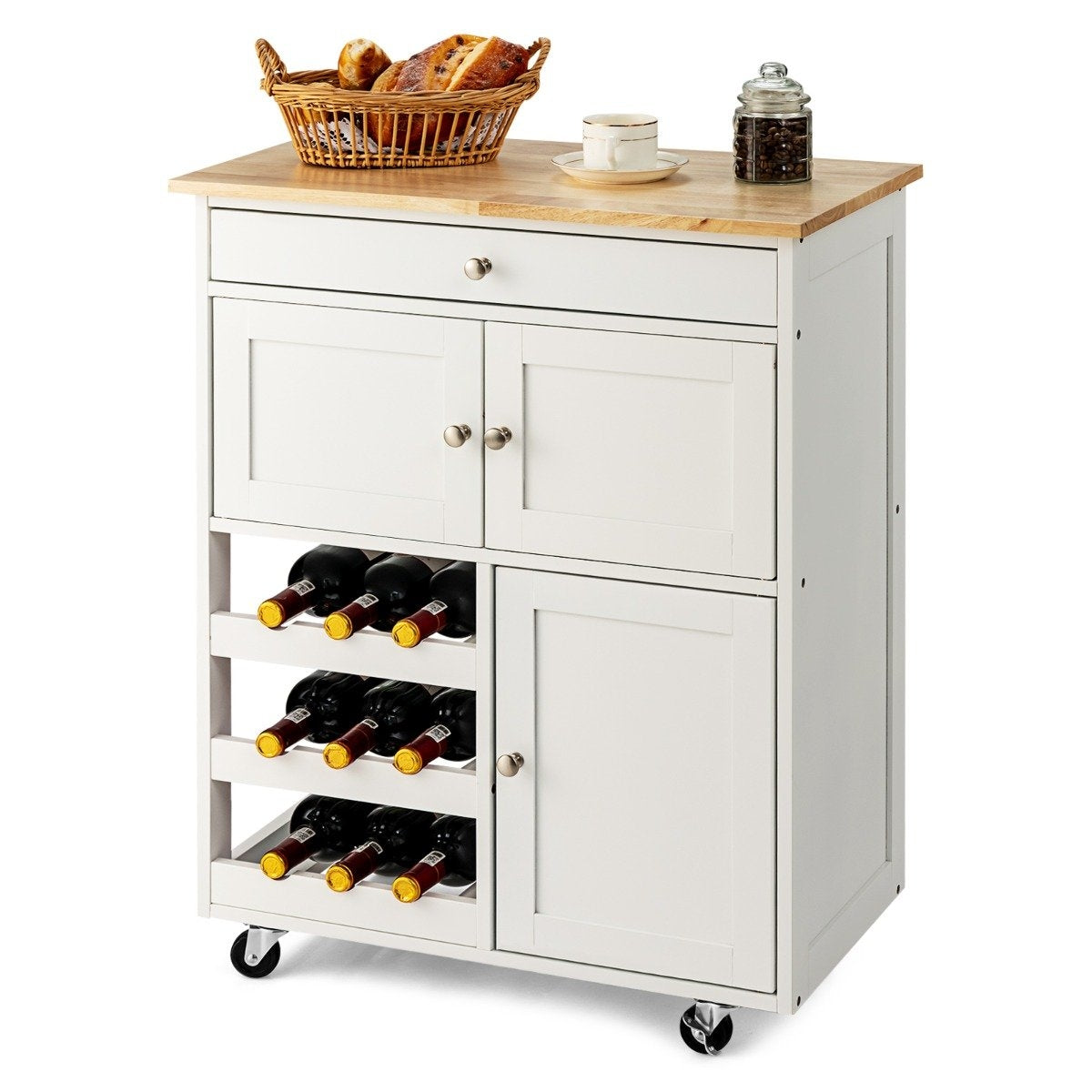 Wooden kitchen trolley serving trolley kitchen trolley with 3 wine racks