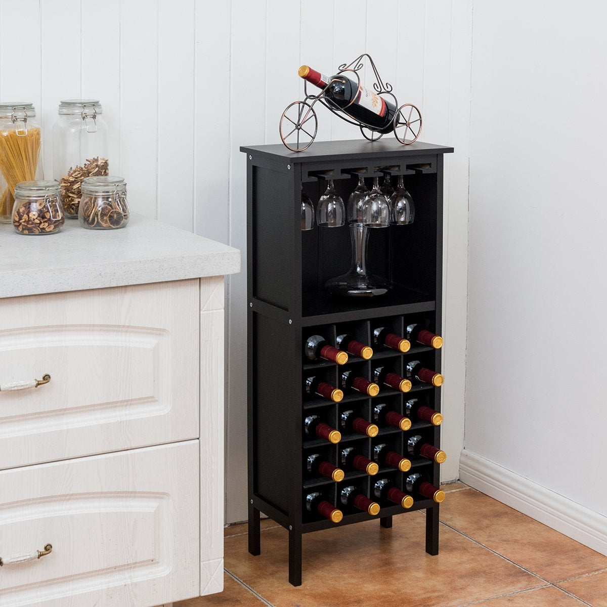Wooden wine rack, bottle rack, wine stand, wooden shelf, wine cabinet, colonial style, black