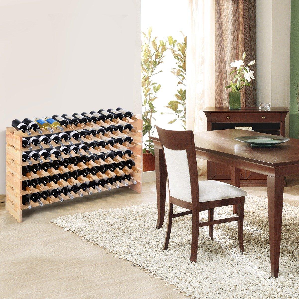 Wooden wine rack for 72 bottles, stackable wine stand, bottle rack, wooden shelf, wine cabinet